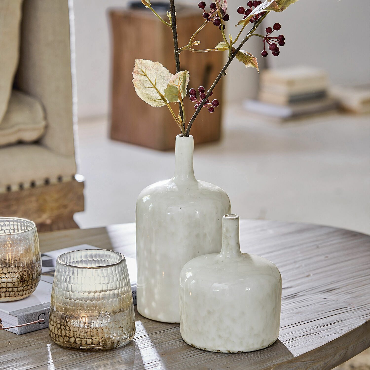 Mirabeau Tischvase, elegante Wohnzimmer Vasen in Creme aus Keramik handgefe günstig online kaufen