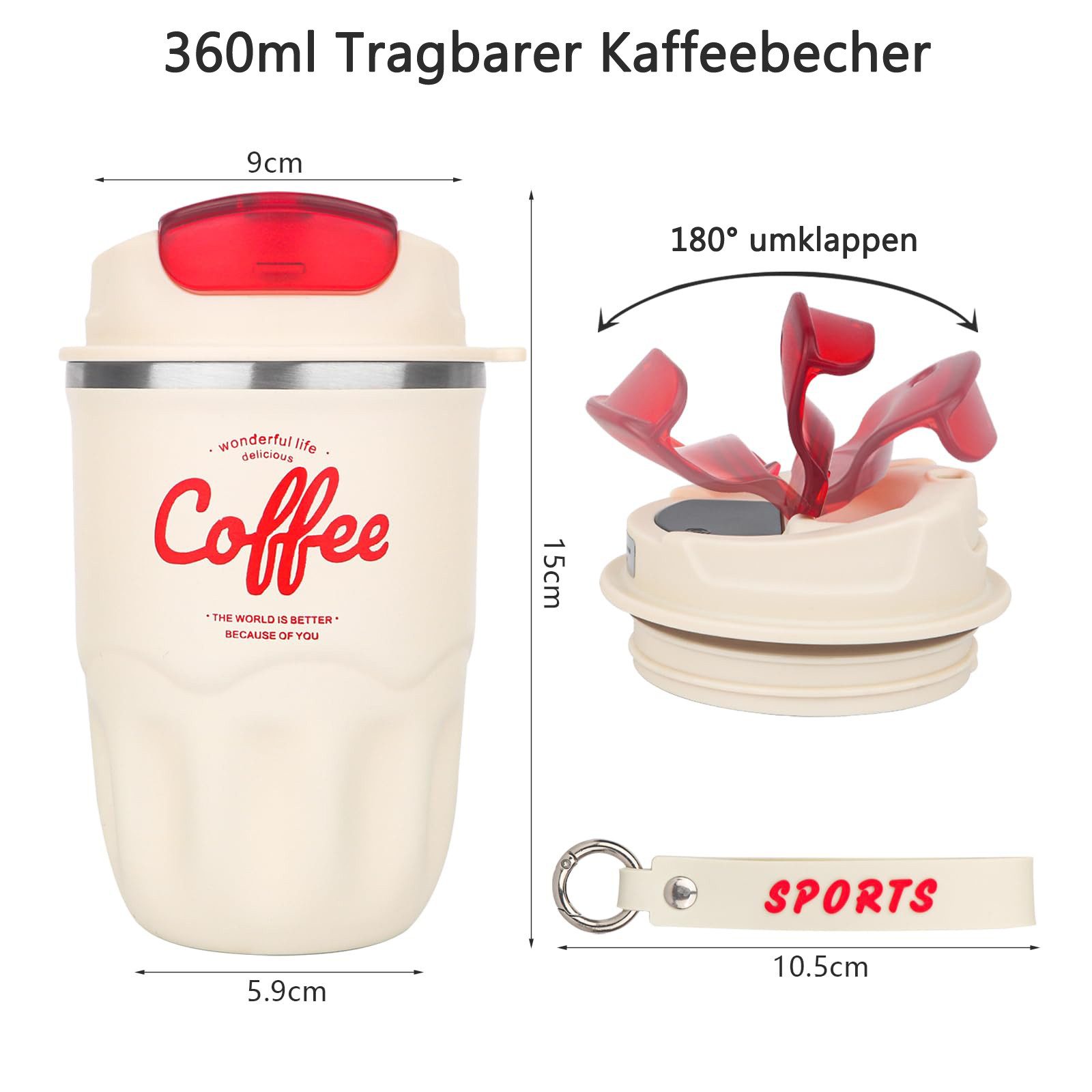 Minicloss Thermobecher 360ml Thermobecher Edelstahl, Kaffeebecher to go Thermo, mit Deckel Auslaufsicher, Intelligente Temperaturanzeige Isolierbecher – Bild 5 von 5