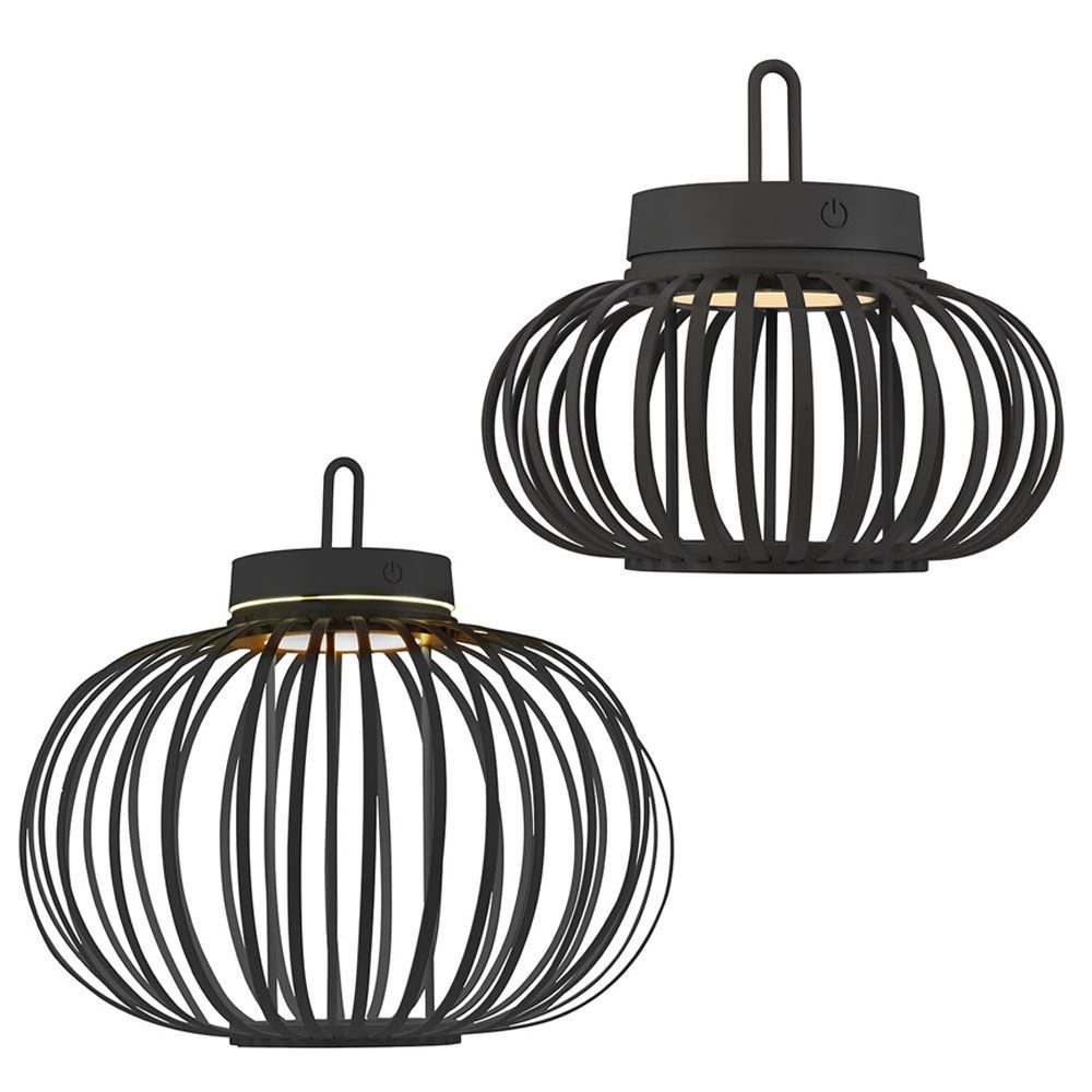 JUST LIGHT LED Außen-Tischleuchte, LED-Leuchtmittel fest verbaut, Warmweiß, LED Tischleuchte Pendellampe Akku Bambus schwarz USB Touchdimmer 2x