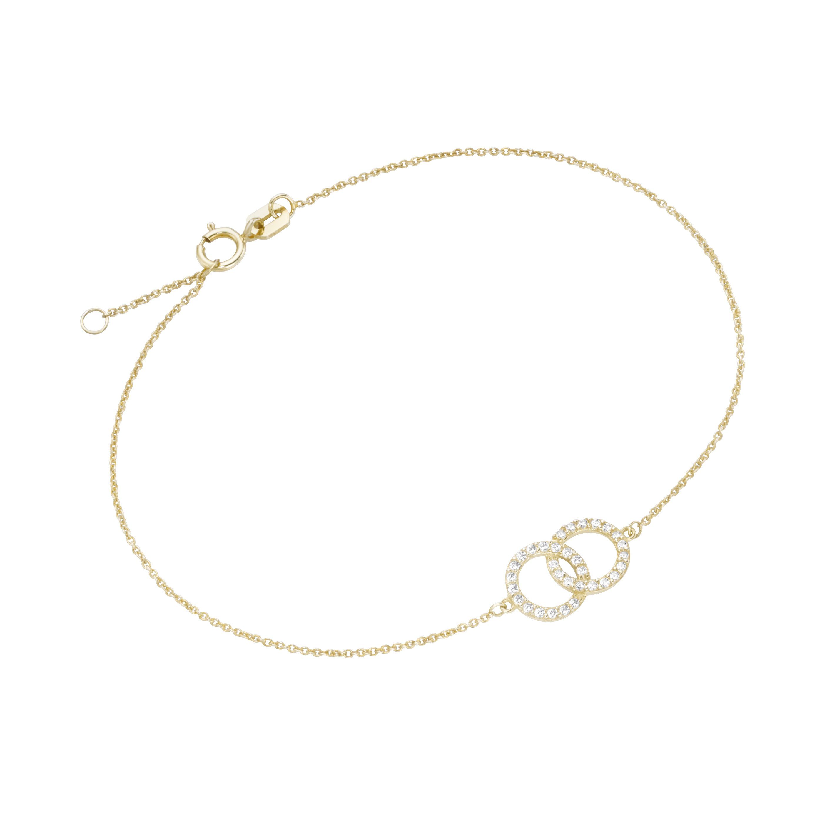 Luigi Merano Armband Mittelteil zwei verschlungene Ringe mit Zirkonia, Gold 375