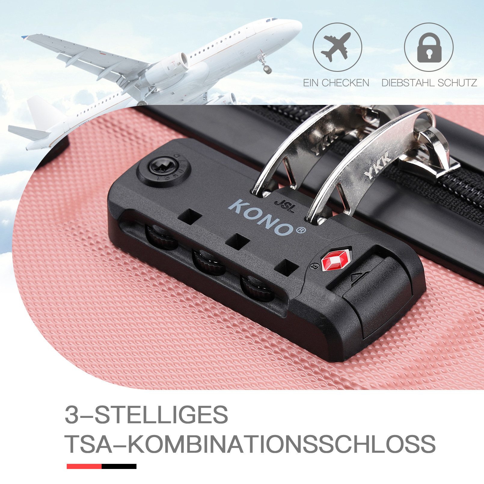 KONO Hartschalen-Trolley mit TSA-Schloss - Reisekoffer und Rollkoffer in einem – Bild 5 von 5