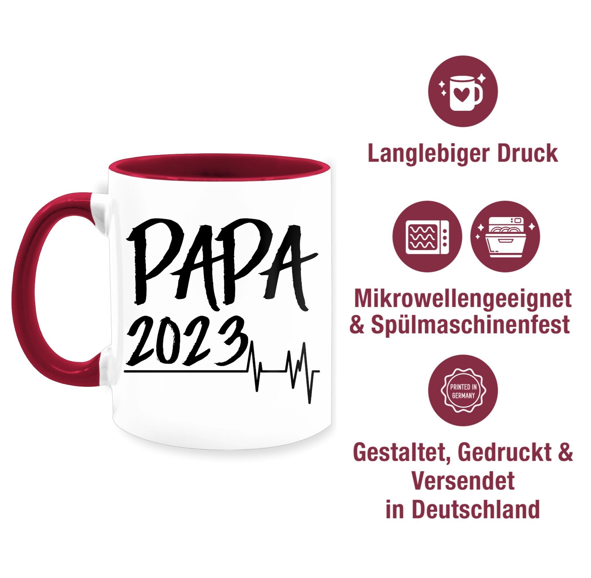 2023 Vatertag 3 Tasse Bordeauxrot Geschenk Kaffeetasse Papa Shirtracer Keramik, Herzschlag,