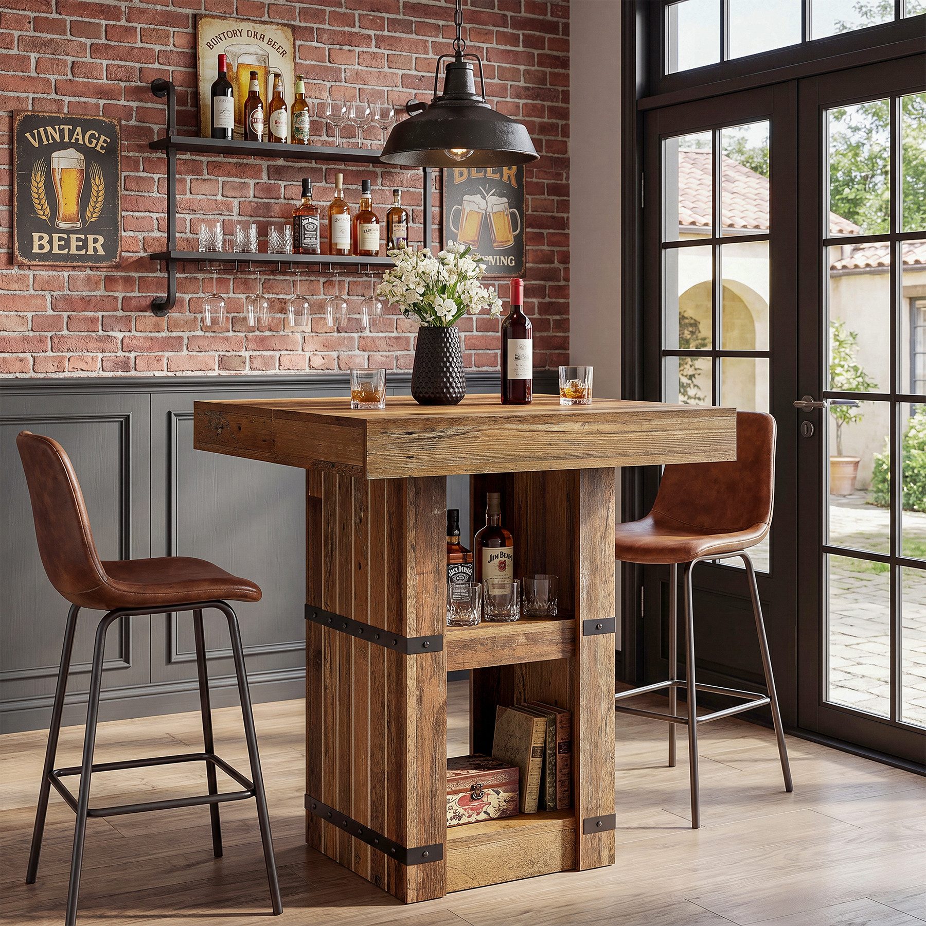 Tribesigns Bartisch 80 cm Quadratischer stehtisch mit Stauraum, Landhaus Hochtisch