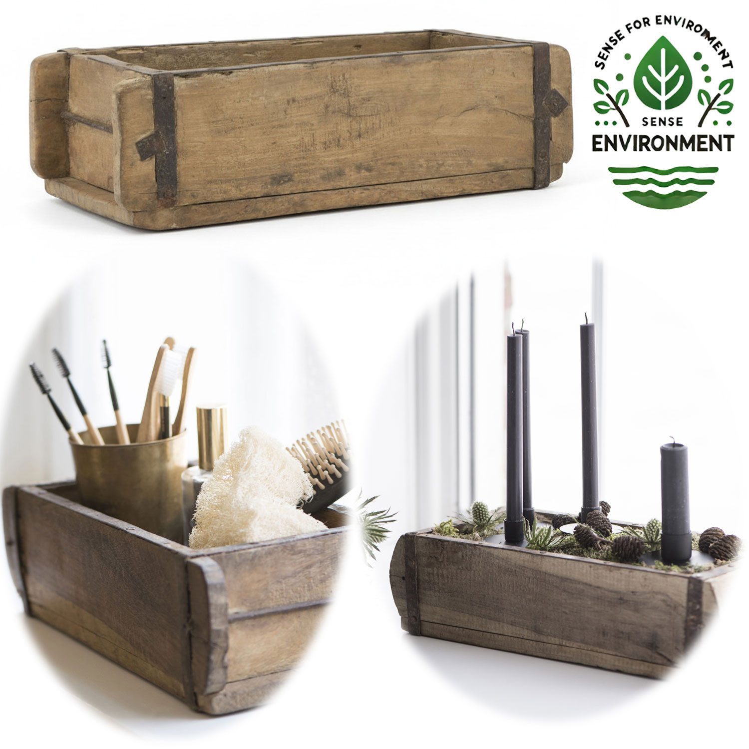 LS-LebenStil Kiste Original IB Laursen Holz Ziegelform 31cm Unika Braun 1-fach (echte alte Backsteinform, 1 St., Original Unika - Rustikal - Holzbox Holzkiste Holzkasten Pflanzkübel), Ordnungsbox Allzweckkiste Aufbewahrungskiste