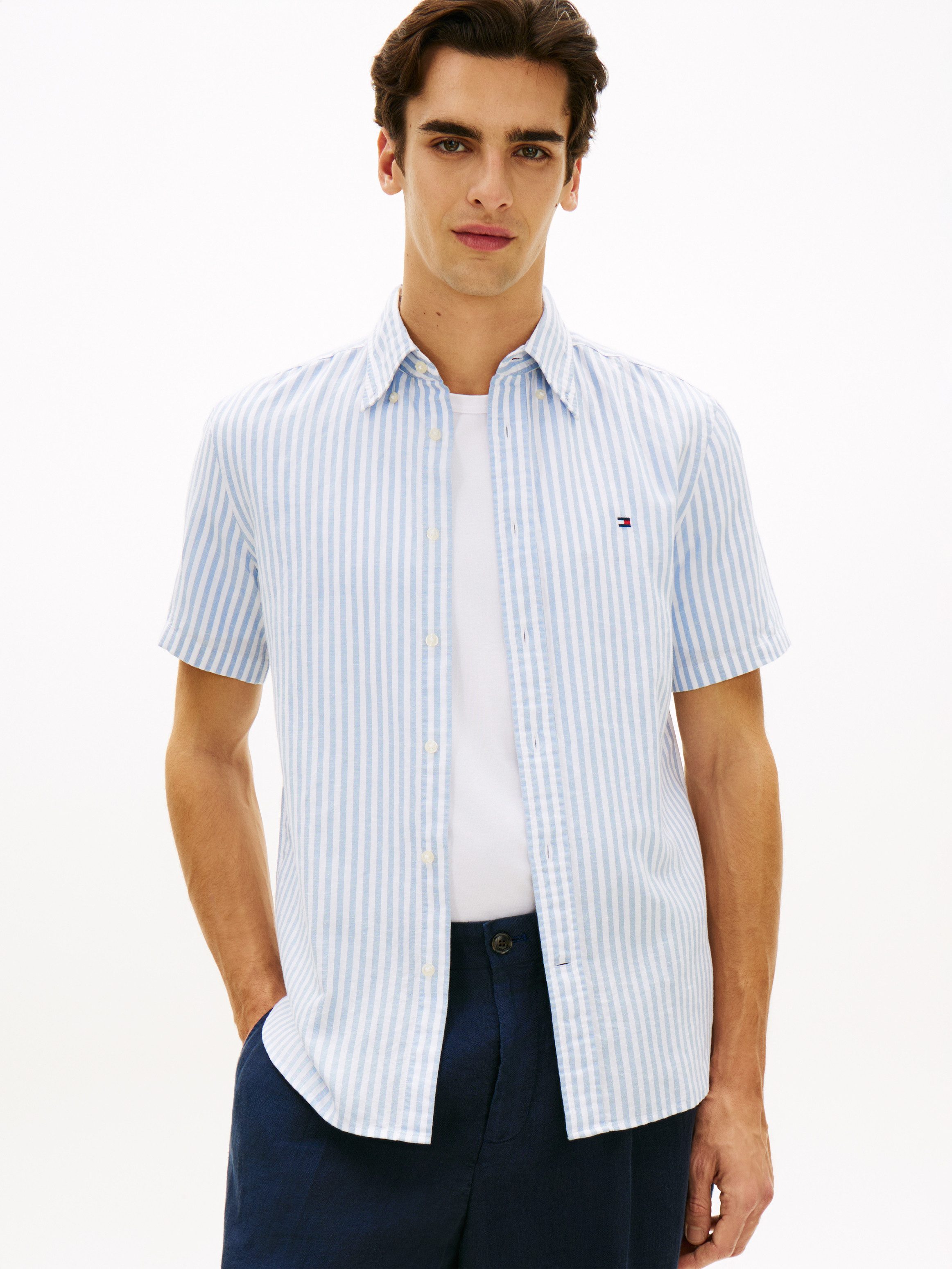 Kurzarmhemd LINEN BLEND BENGAL STRIPE