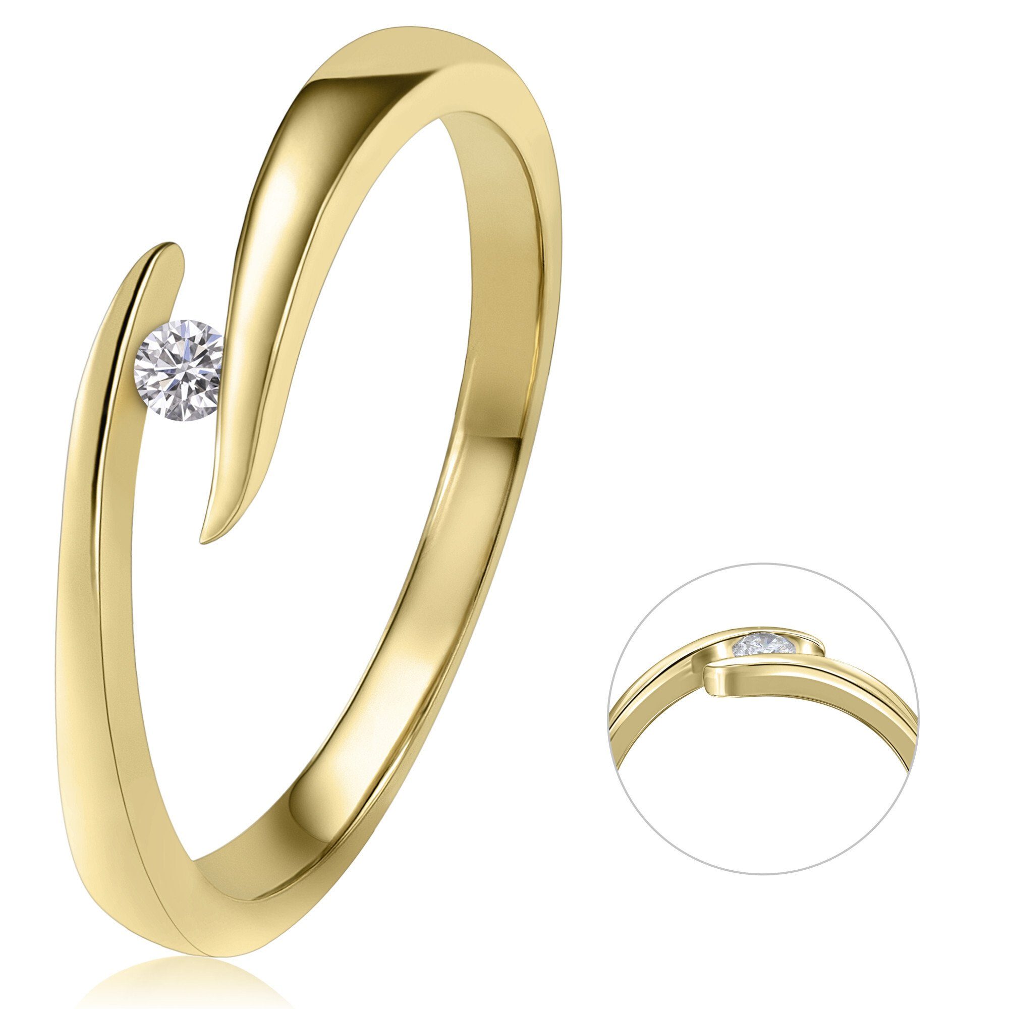 Diamantring 0,05 ct Diamant Brillant Spannfassung Ring aus 585 Gelbgold