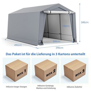 COSTWAY Einzelcarport Garagenzelt, mit Türen, mobile