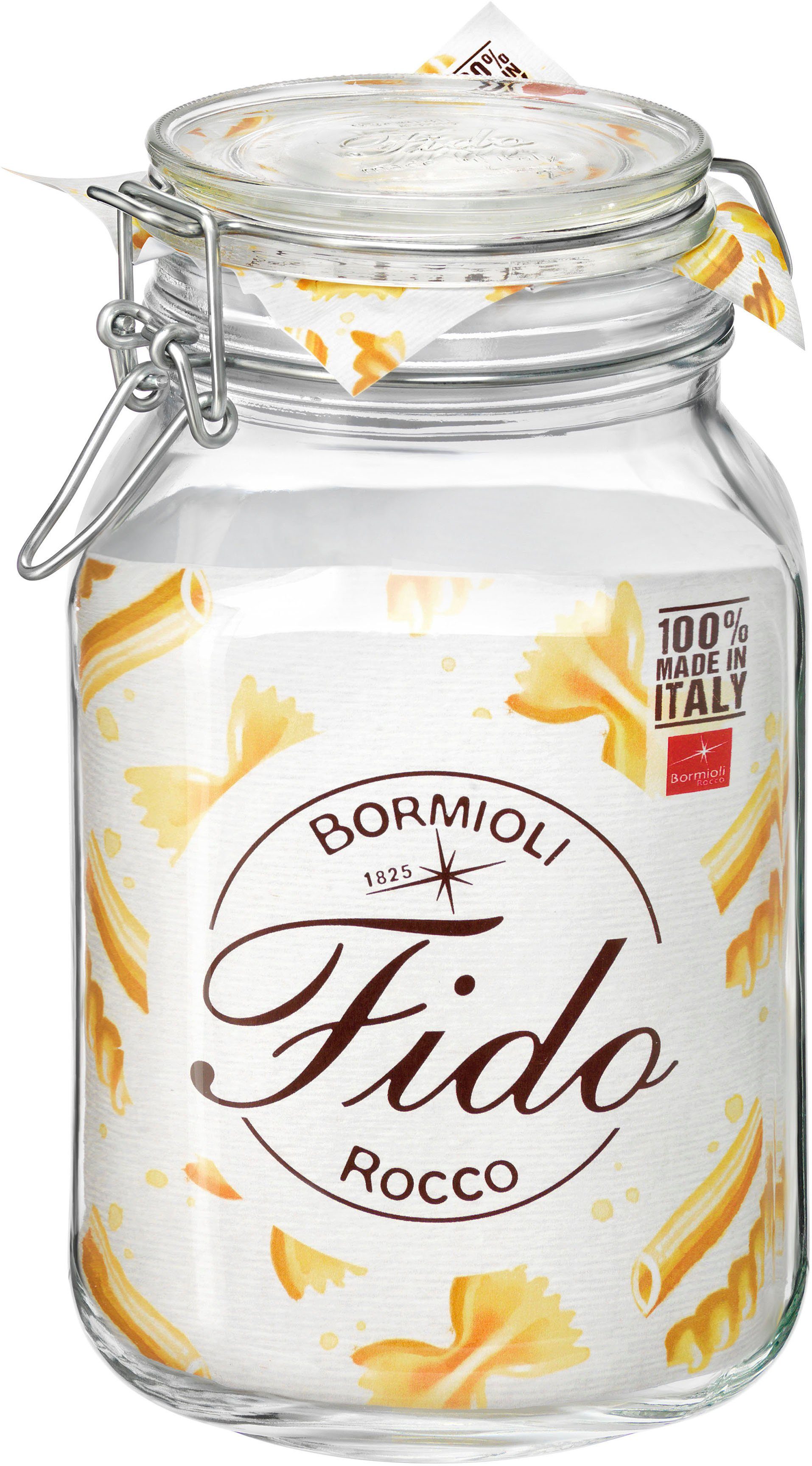 Bormioli Rocco Vorratsglas Fido, Glas, (Set, 6-tlg., 6 Stück, 2,0l Fassungsvermögen), luftdicht verschließbar, mit Bügelverschluß