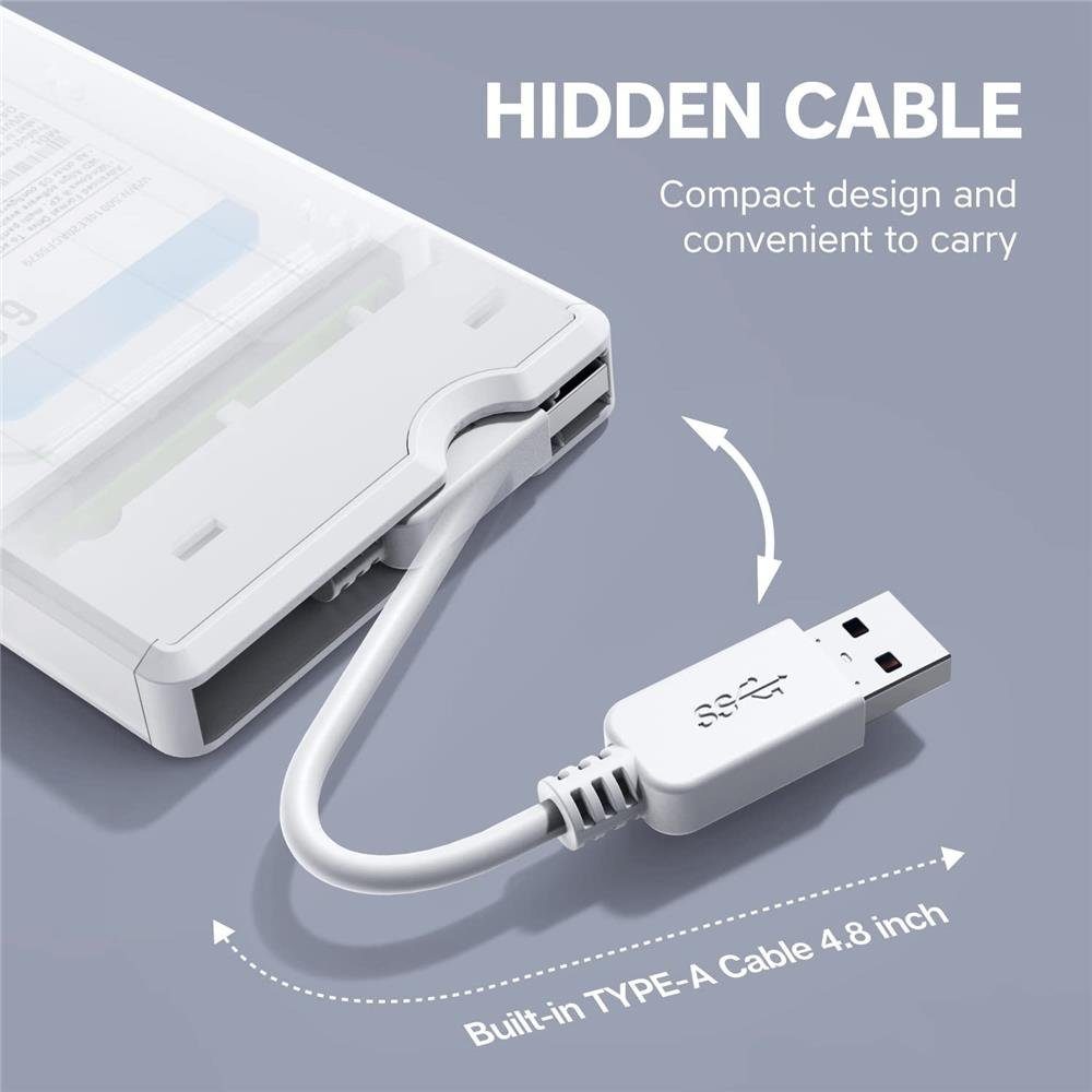GRAUGEAR Festplatten-Gehäuse Externes Gehäuse für 2,5“ SATA SSD HDD, Festplatten Gehäuse für 2,5 Zoll, USB C Adapter, USB 3.0, werkzeuglos – Bild 3 von 5
