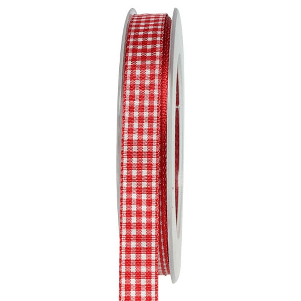 Dekoband Premium Geschenkband mit Webkante 15mm x 20m Rot kariert - Dekoband