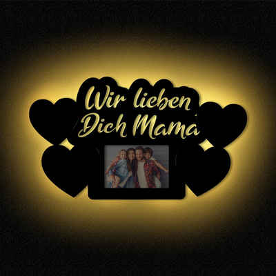 Namofactur LED-Bilderrahmen Geschenk Mama Fotorahmen aus Holz I Muttertag I Geburtstag, für 1 Bilder, beleuchteter Herz Foto Rahmen, Wir lieben Dich Mama