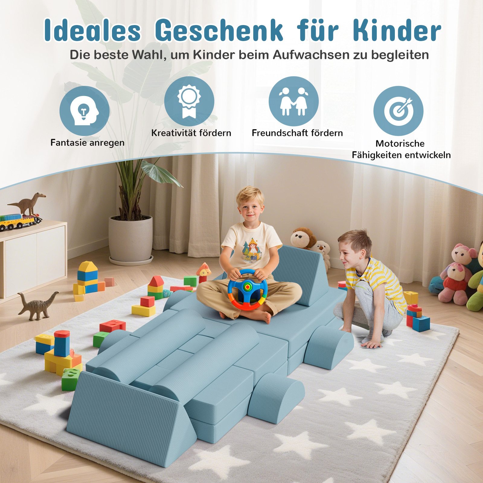 TLGREEN Kindersofa Spielsofa Cord, 15-Teiliges Modulare Kinderspielcouch, Kindersofa-Bausteine, Spielsofa für Kinder, kreatives Spielen für Kuschelecke im Kinderzimmer