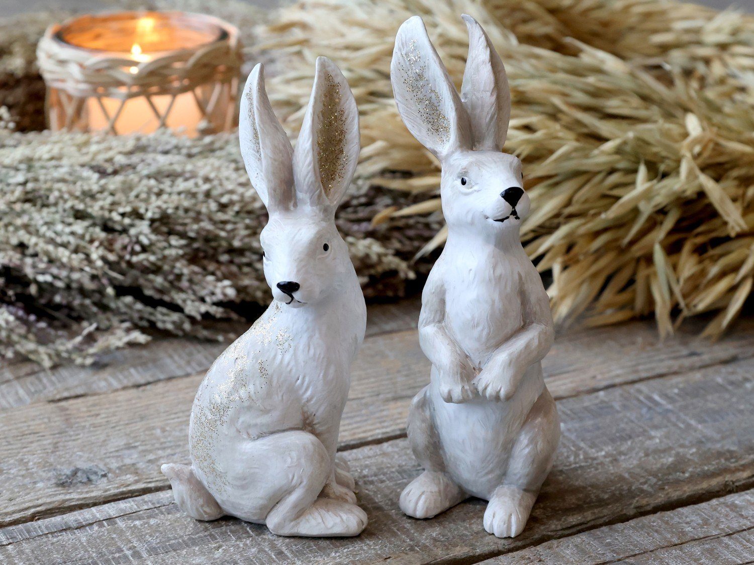 Dekofigur Kaninchen Set Hasen Osterhase Set antique creme H13,5 cm