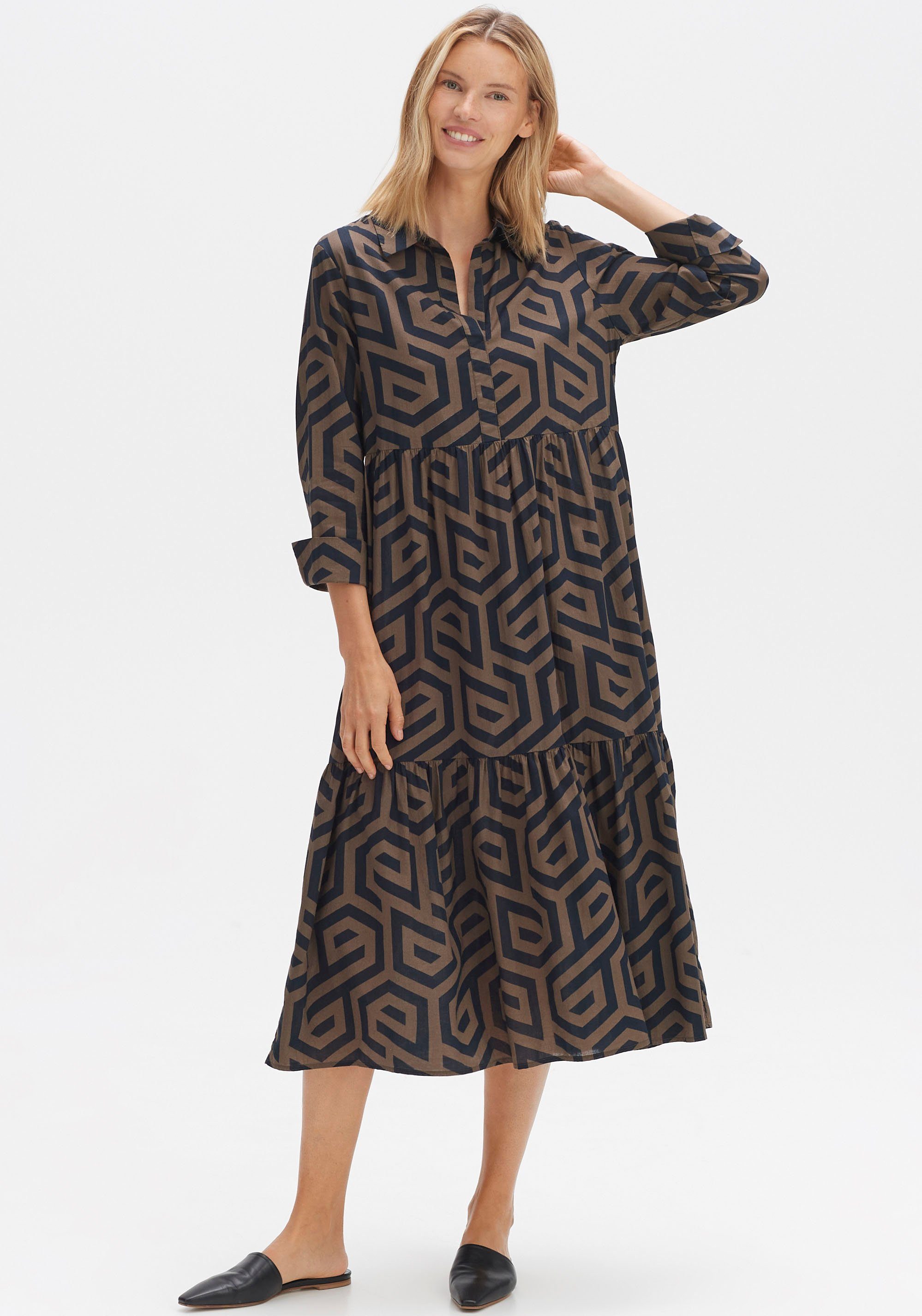 OPUS A-Linien-Kleid Werano mit V-Ausschnitt sandalwood