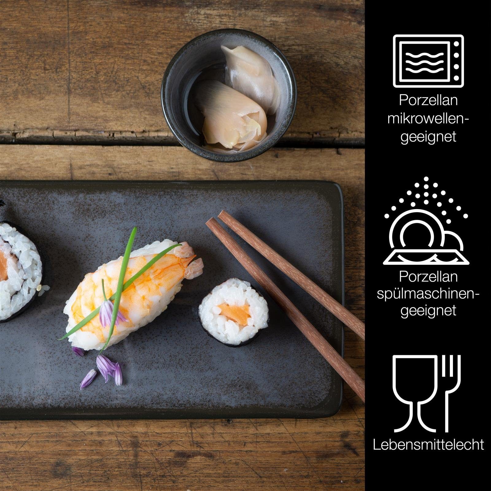 Moritz & Moritz Tafelservice VIDA Sushi Set Anthrazit (10-tlg), 2 Personen, Porzellan, für 2 Personen - 10 Teile