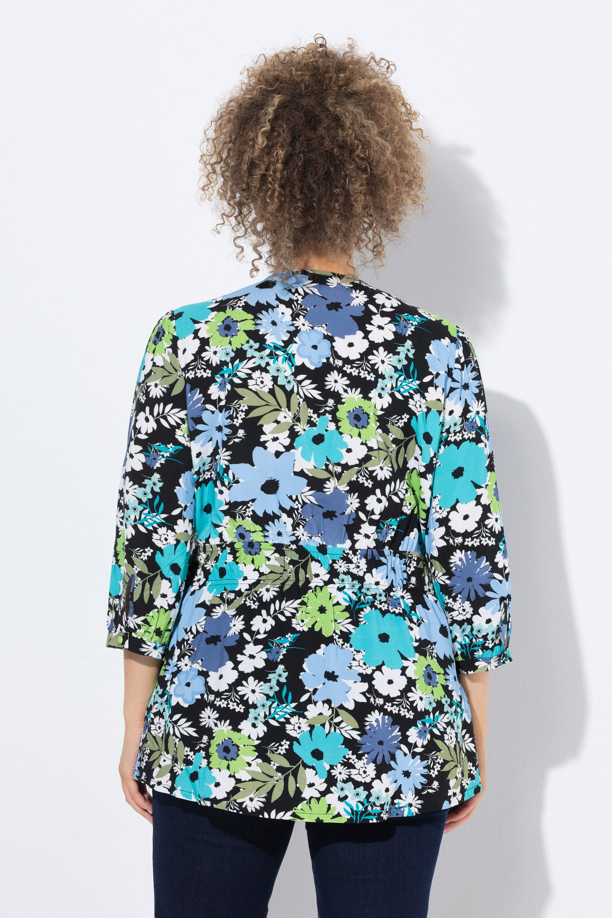 Ulla Popken Longbluse Bluse Blüten A-Linie V-Ausschnitt 3/4-Arm – Bild 3 von 4