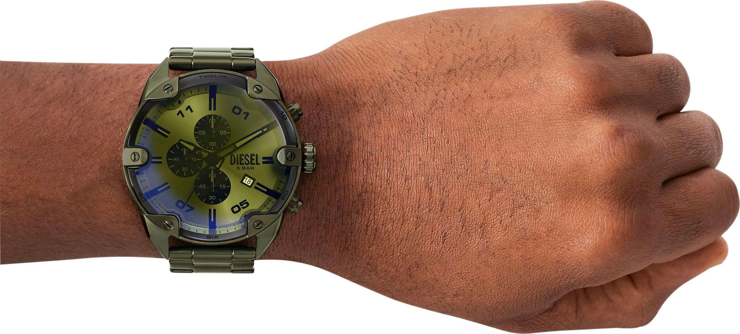 Diesel Chronograph SPIKED DZ4670, Quarzuhr, Armbanduhr, Herrenuhr, Edelstahlarmband, Quarzuhr