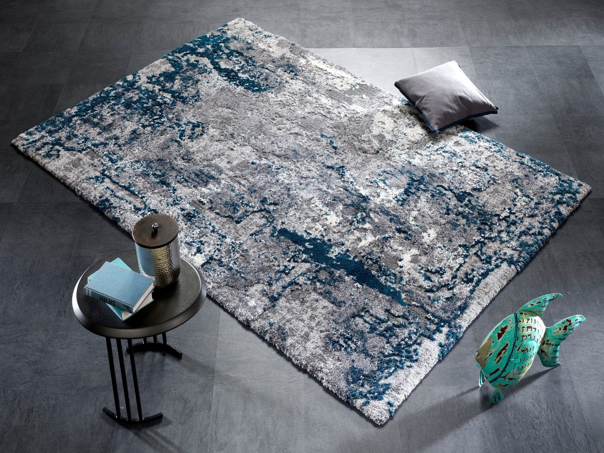 OCI DIE TEPPICHMARKE Teppich JUWEL LIRAY, auch als Läufer und in Rund, rechteckig, Höhe: 20 mm, Kurzflor, Wohnzimmer, Marmor Optik, Hoch Tief Effekt, dichte Qualität