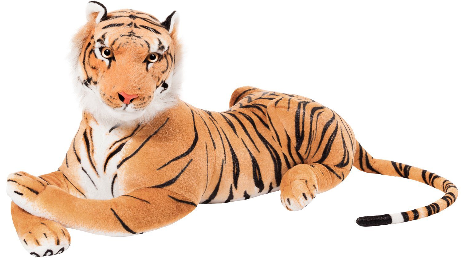 BRUBAKER Kuscheltier XXL Tiger 110 cm liegend (1-St., König des Dschungels), Stofftier Plüschtier