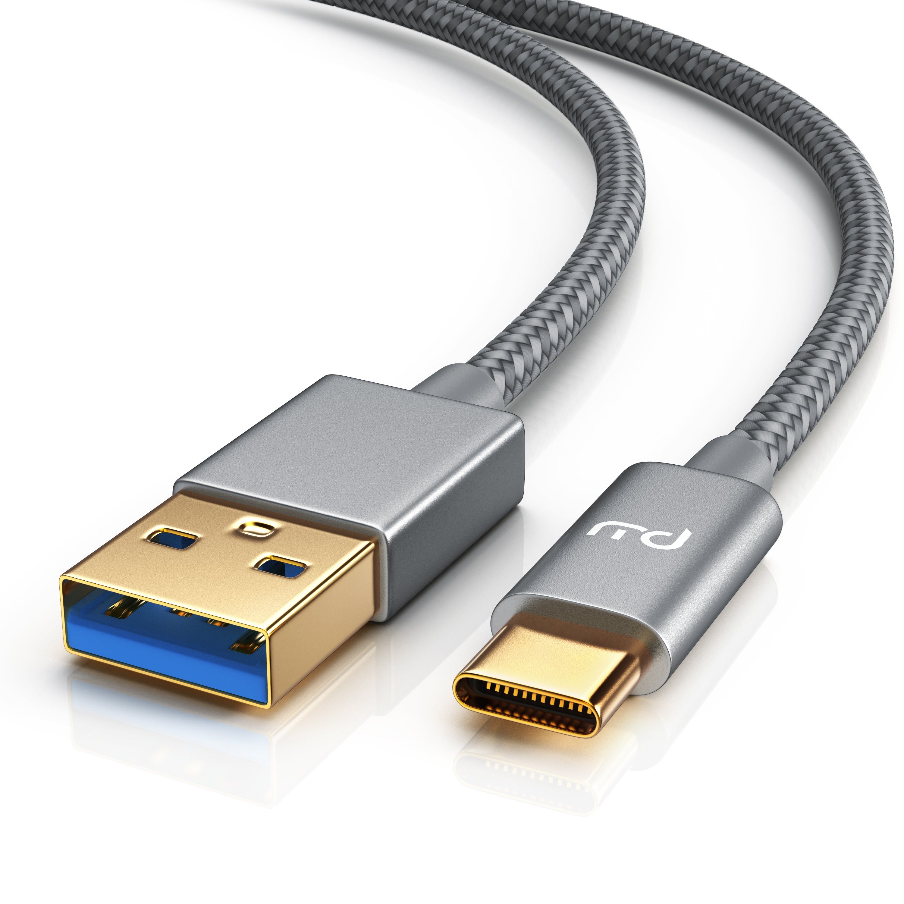 Primewire Datenkabel, Ladekabel, Nylonmantel, bidirektional, Geschirmt - 1m USB-Kabel, 3.1, USB 3.0 Typ A, USB-C (100 cm), für Smartphone, Tablet & Powerbank, schnelles Laden & Datentransfer