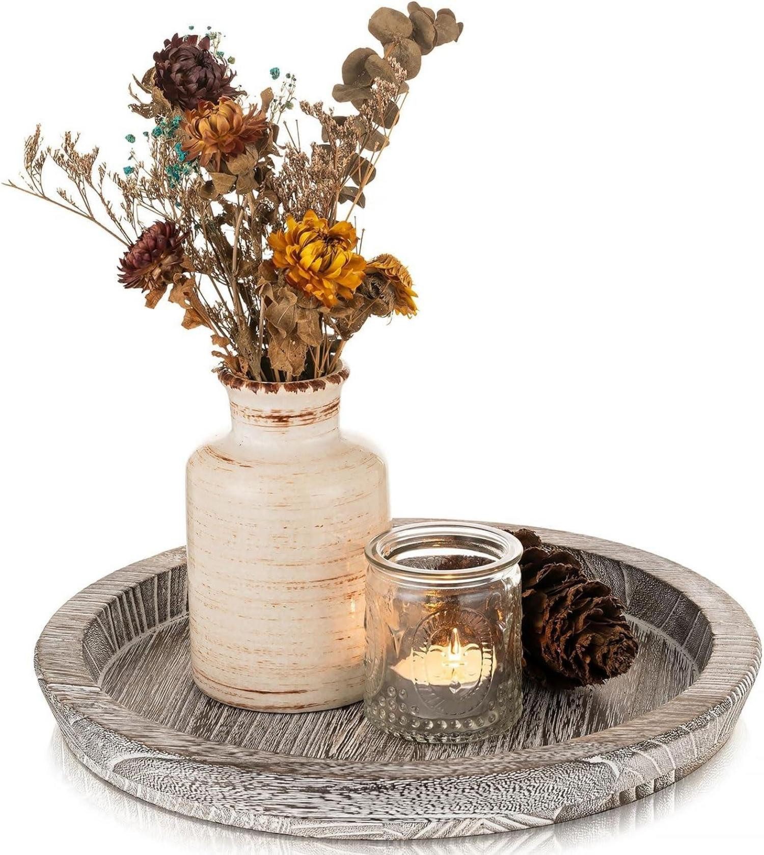 LuxusKollektion Kerzentablett Holz Tablett Kerzentablett Deko Stumpen Teelichter 29cm