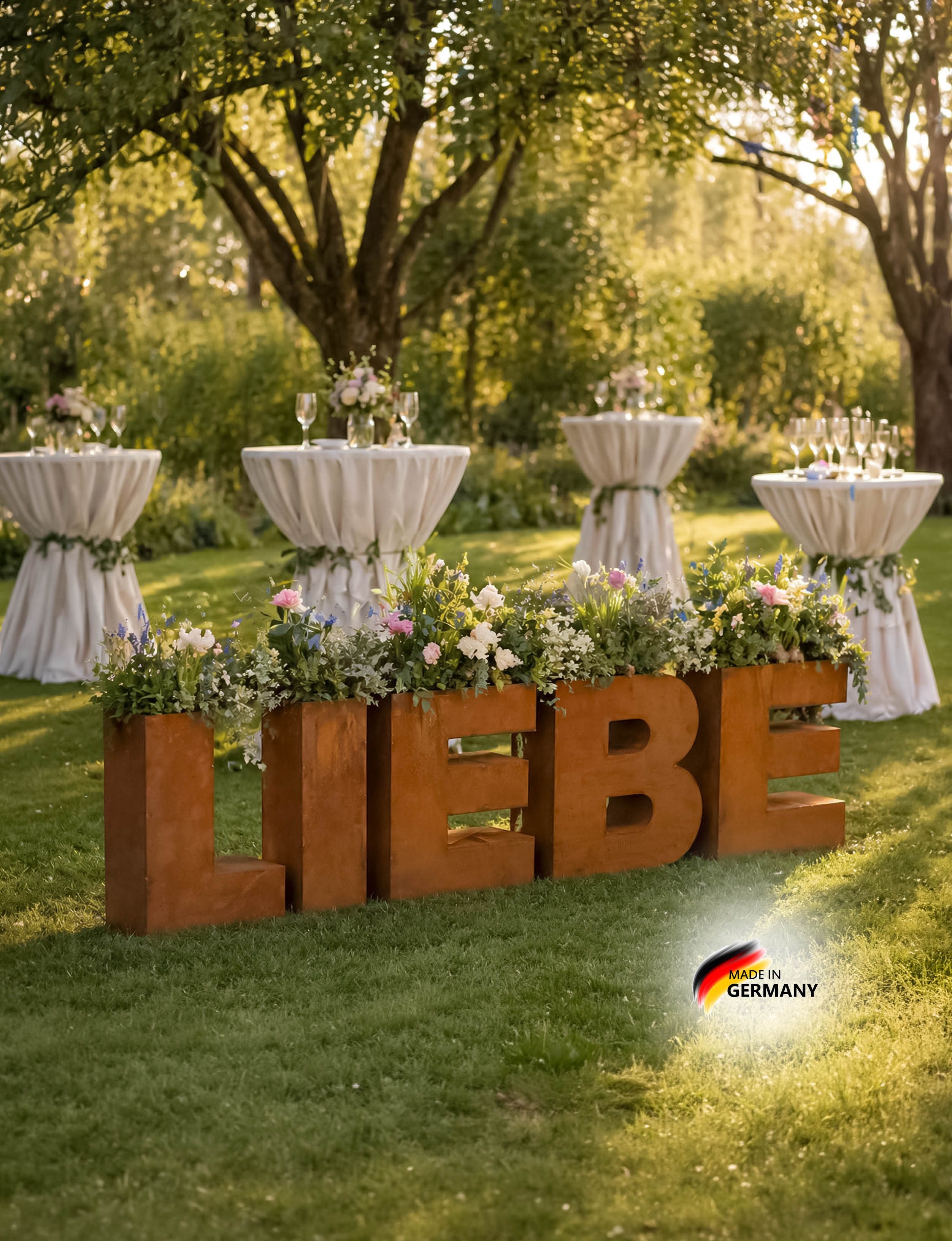 BADEKO Pflanzkübel Buchstaben LIEBE zum Bepflanzen 5tlg. Set aus Edelrost (5 St), 5tlg. Set zum Bepflanzen geeignet