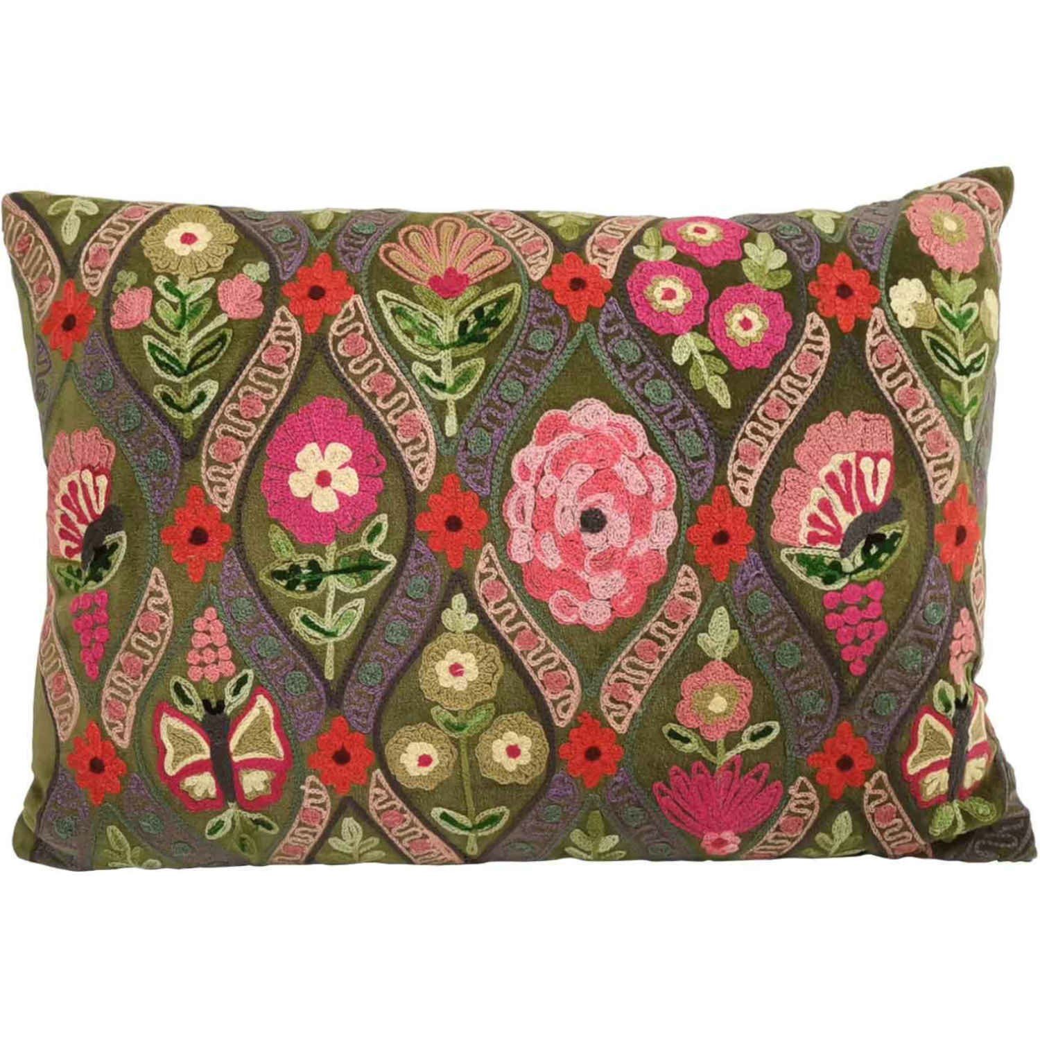 Casa Moro Dekokissen Samt Kissen Jolina 48x30 mit Blumen & Schmetterlingen bestickt, Kissenhülle mit Füllung