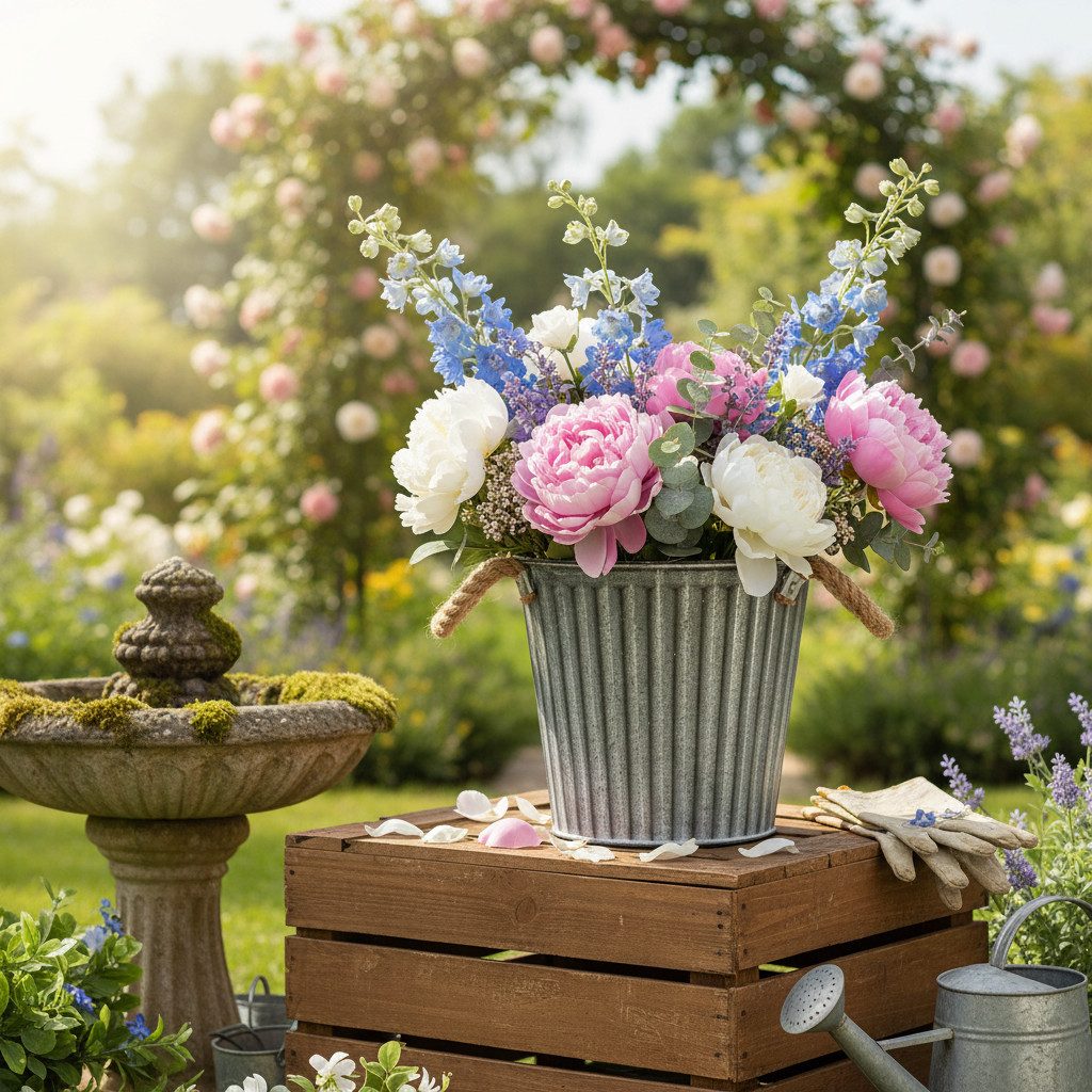 Florists Products Übertopf Deko-Topf Shabby Chic Metall Ø21,5cm mit Henkeln für Pflanzen