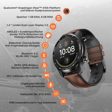 Ticwatch Pro 3 Ultra 4G WH11013 mit Mobilfunkanschluss von Vodafone OneNumber Smartwatch (1,4 Zoll), Orange eSIM Qualcomm und Mobvoi Dual Wear OS Blutsauerstoff
