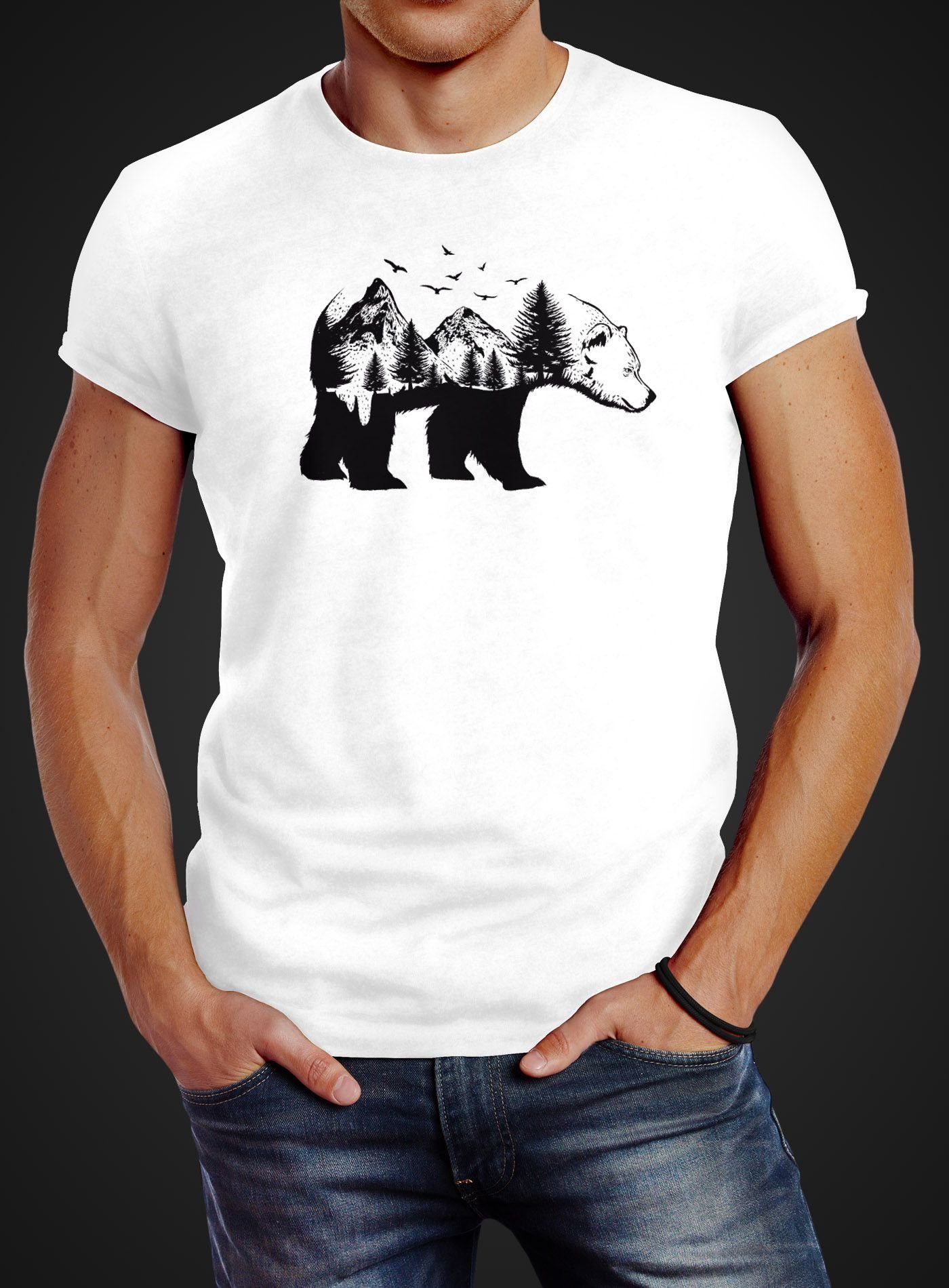 Neverless Print-Shirt Herren T-Shirt Bär Kunst günstig online kaufen