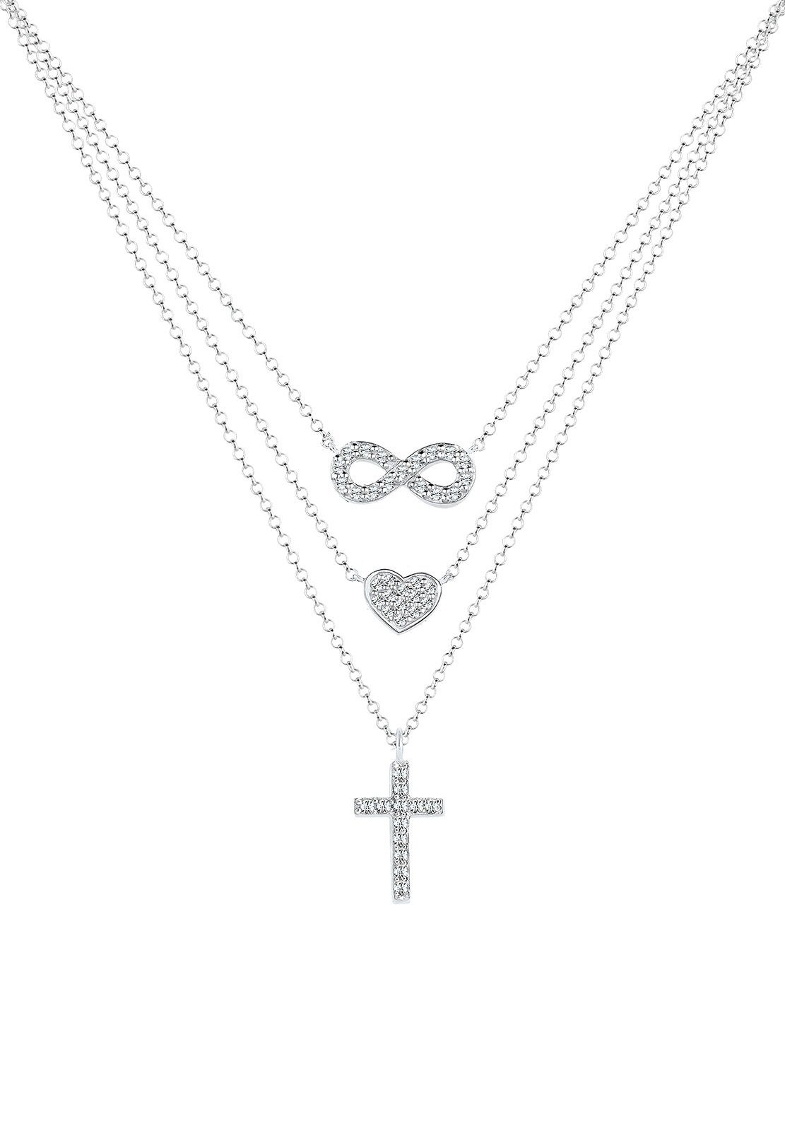 Gliederkette Layer Infinity Herz mit Kristallen von Swarovski® 925 Silber
