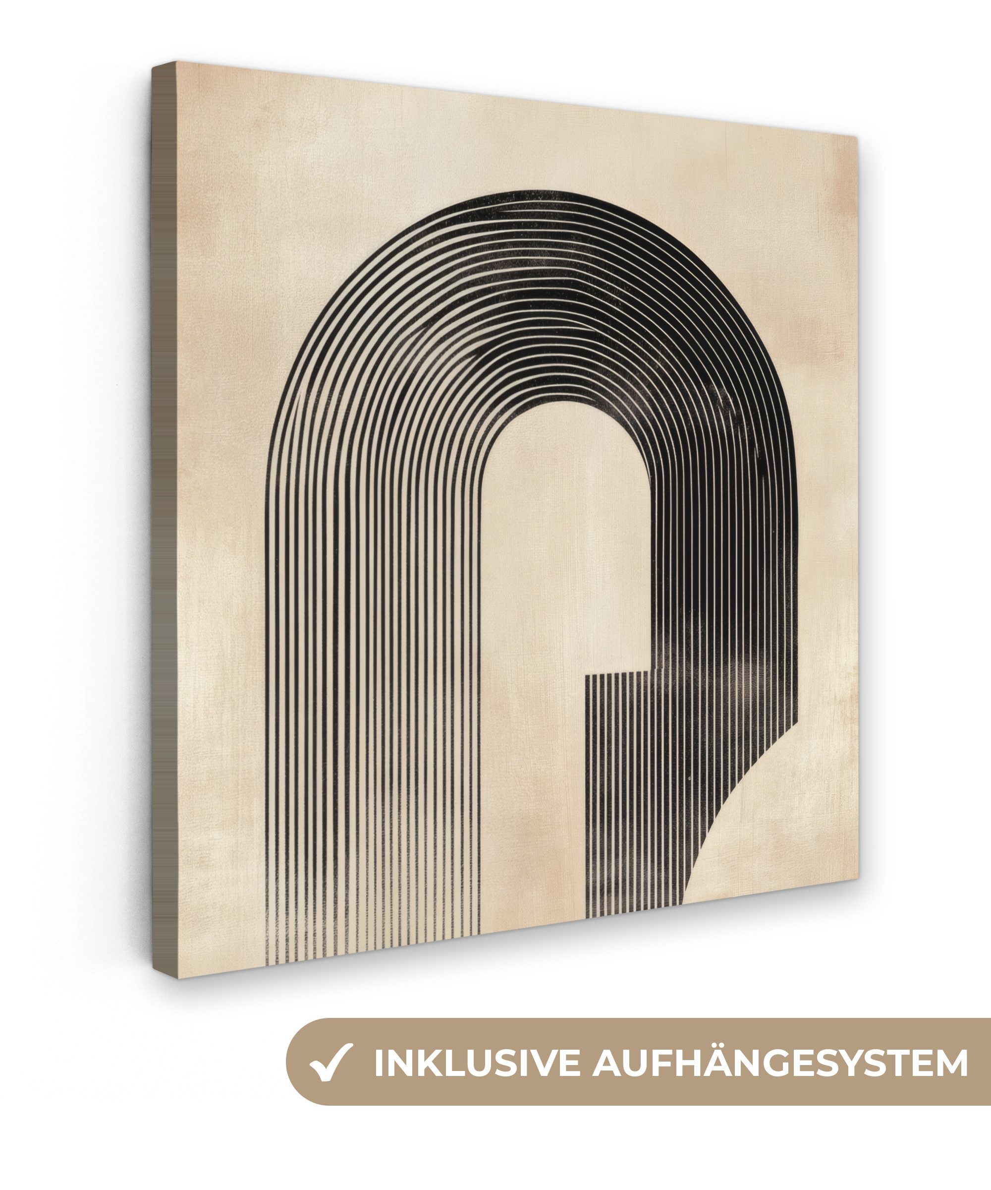 OneMillionCanvasses® Leinwandbild Schleife - Streifen - Minimalistisch - Schwarz, Fotodruck (1 St), Wandbild, Deko Schlafzimmer Wohnzimmer Flur 20x20 cm