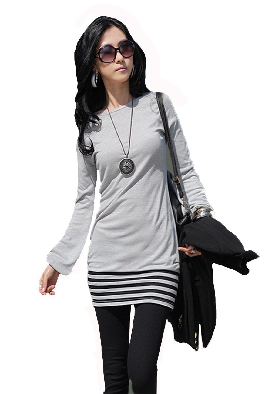 Mississhop Shirtkleid Damen Minikleid Kleid Tunika Rock weiß schwarze Streifen 578 Grau