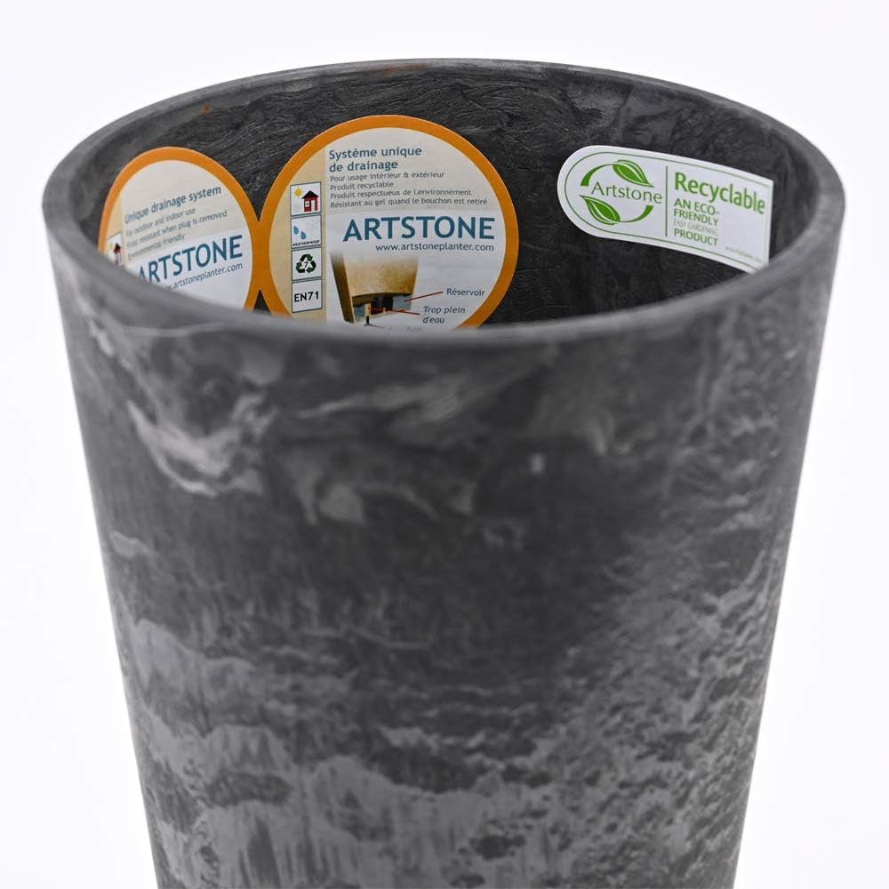 Artstone Blumenkasten Pflanztopf CLAIRE Übertopf Pflanzgefäß Drainagesystem H 26 cm Schwarz – Bild 2 von 3