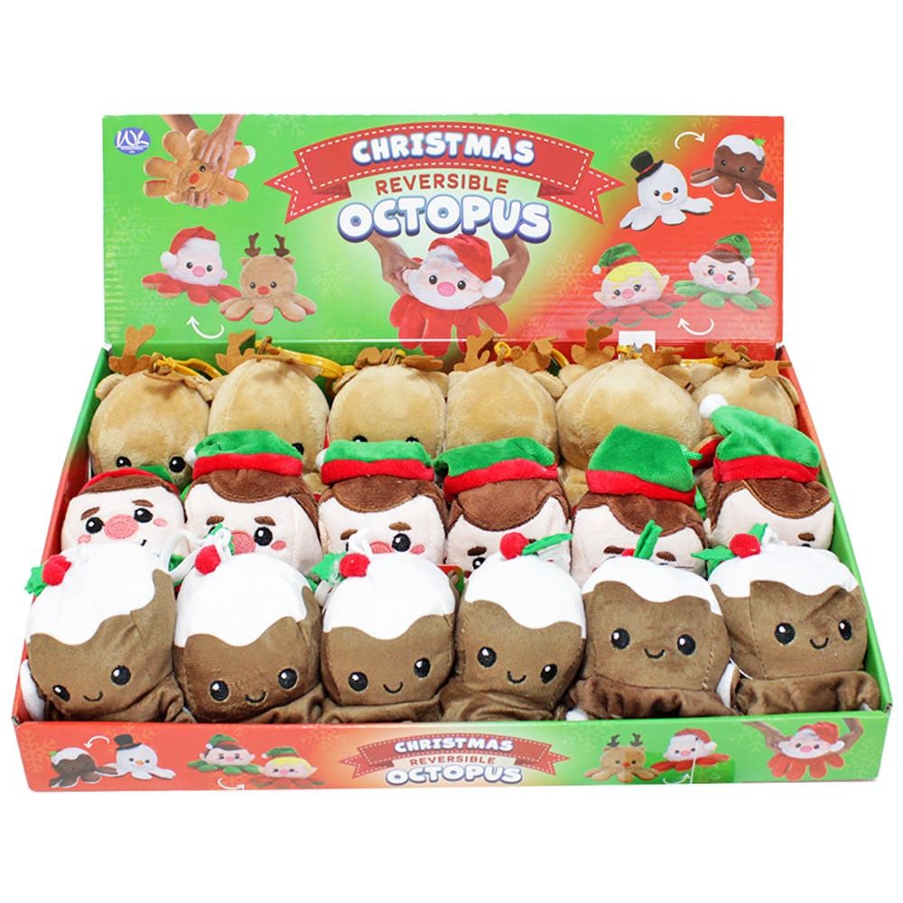 BEMIRO Plüschanhänger Oktopus Weihnachten Plüsch Anhänger wendbar - ca. 7 cm