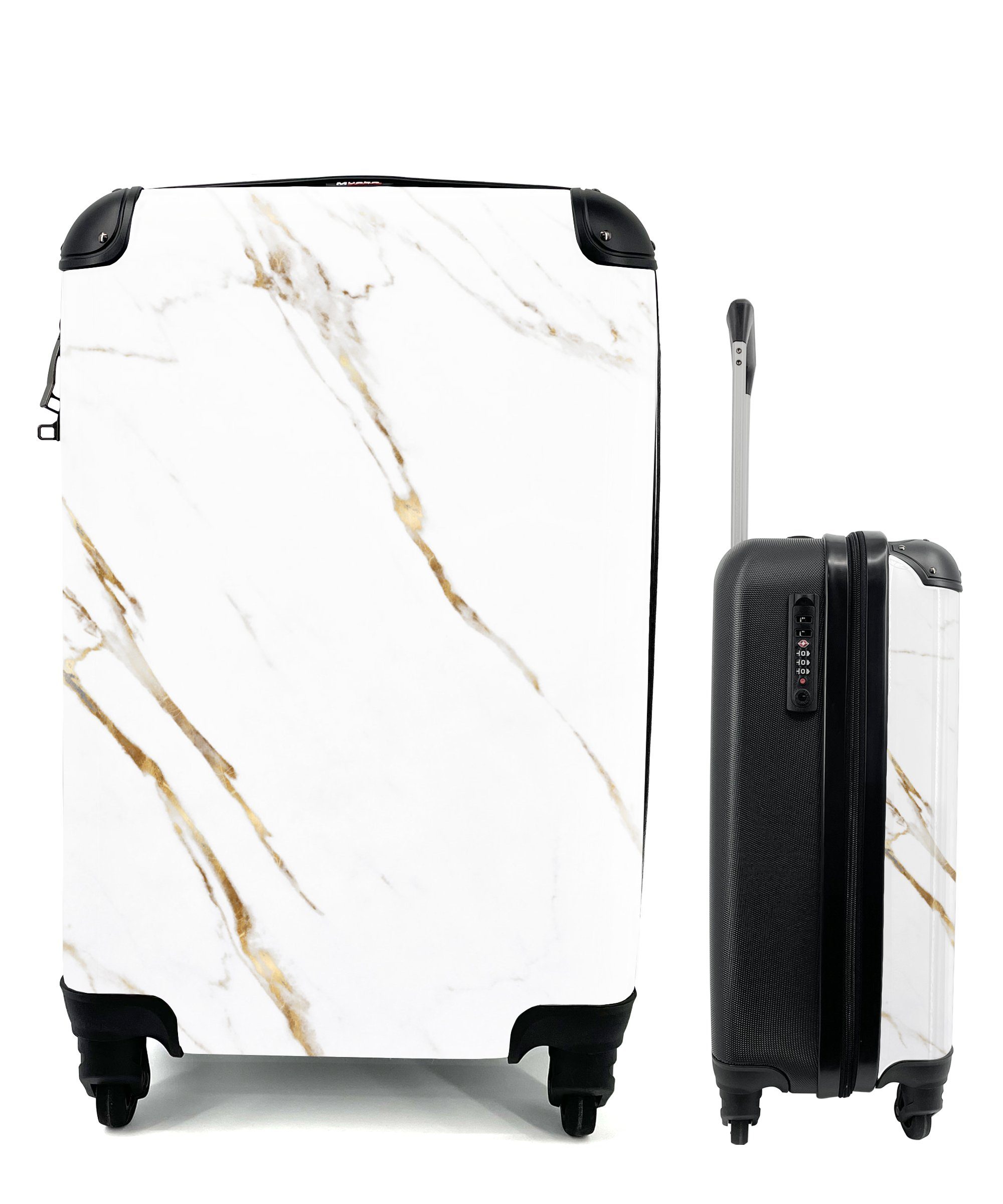 MuchoWow Handgepäckkoffer Marmor - Gold - Weiß - Klassisch, 4 Rollen, Reisetasche mit rollen, Handgepäck für Ferien, Trolley, Reisekoffer