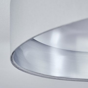 hofstein Deckenleuchte »Piani« runde Zimmerlampe aus Metall/Stoff in grau, 3000 Kelvin, weiß und silberfarben, e Deckenlampe mit Stoffschirm, 2100 Lumen