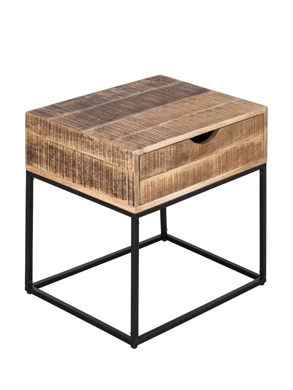 Casamia Nachtschrank Nachtschrank Maya 45x45x35cm Beistelltisch Mangoholz u. Metallgestell