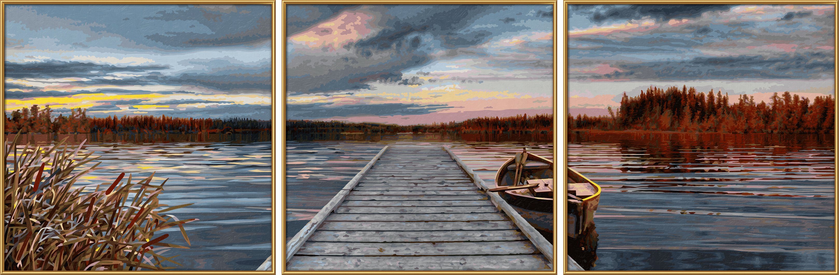 Schipper Malen nach Zahlen Meisterklasse Triptychon - Sonnenaufgang am See, Made in Germany