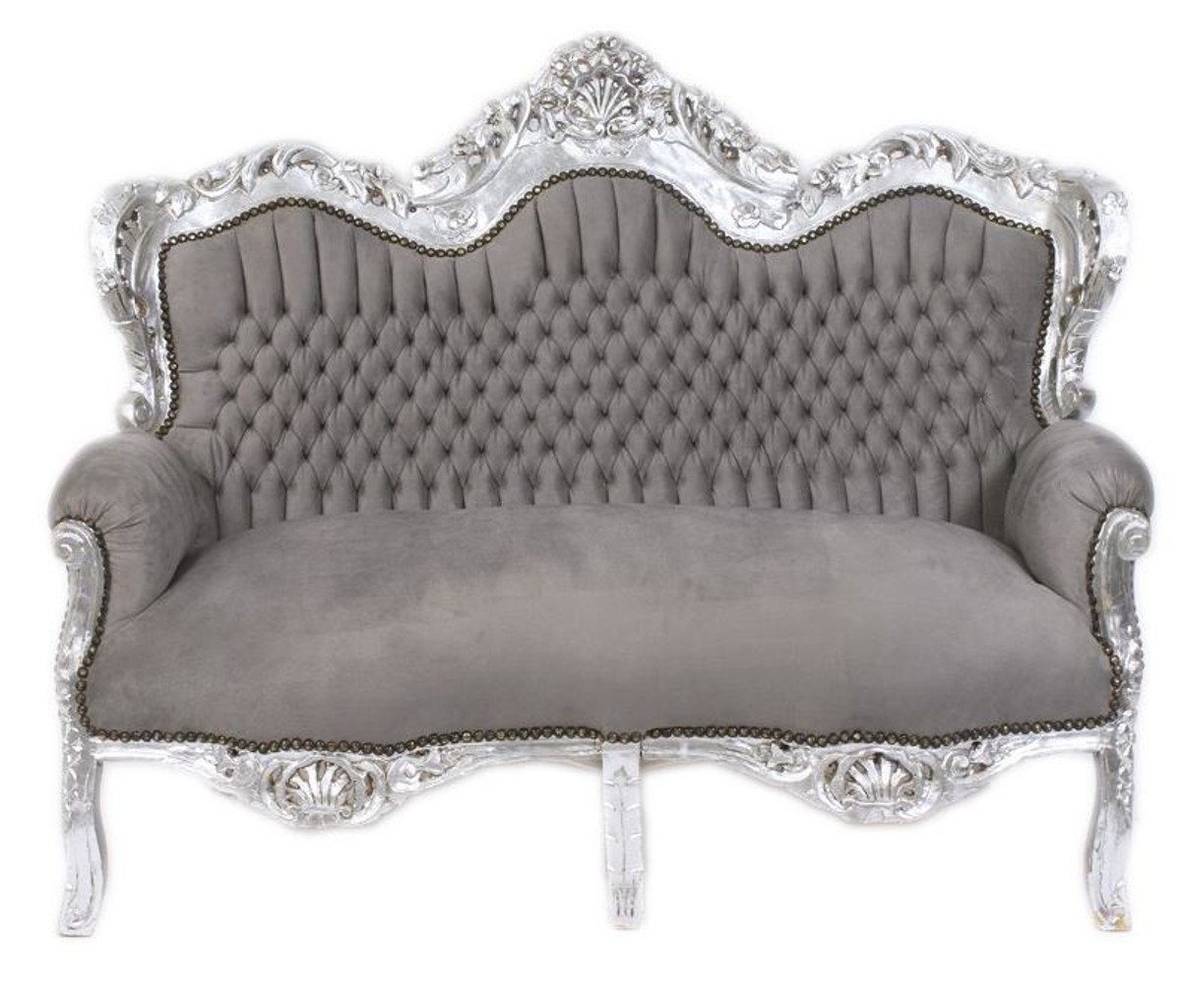 2er Barock Grau - Sofa Padrino Casa Silber Master 2-Sitzer / Möbel