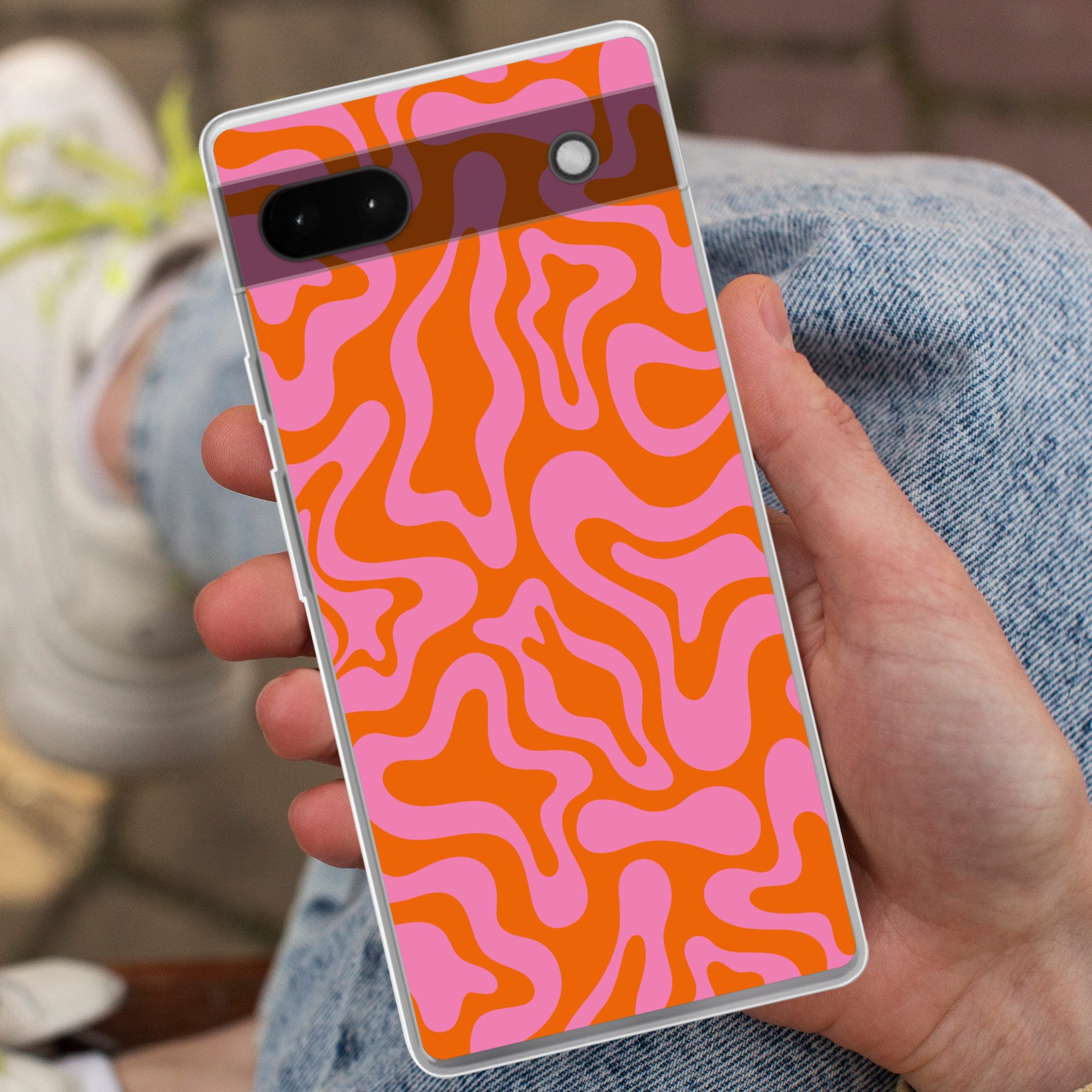 MuchoWow Handyhülle für Google Pixel 6a Muster - Rosa - Orange - Abstrakt - Modern, Phone Case, Silikon, Schutzhülle Dünn
