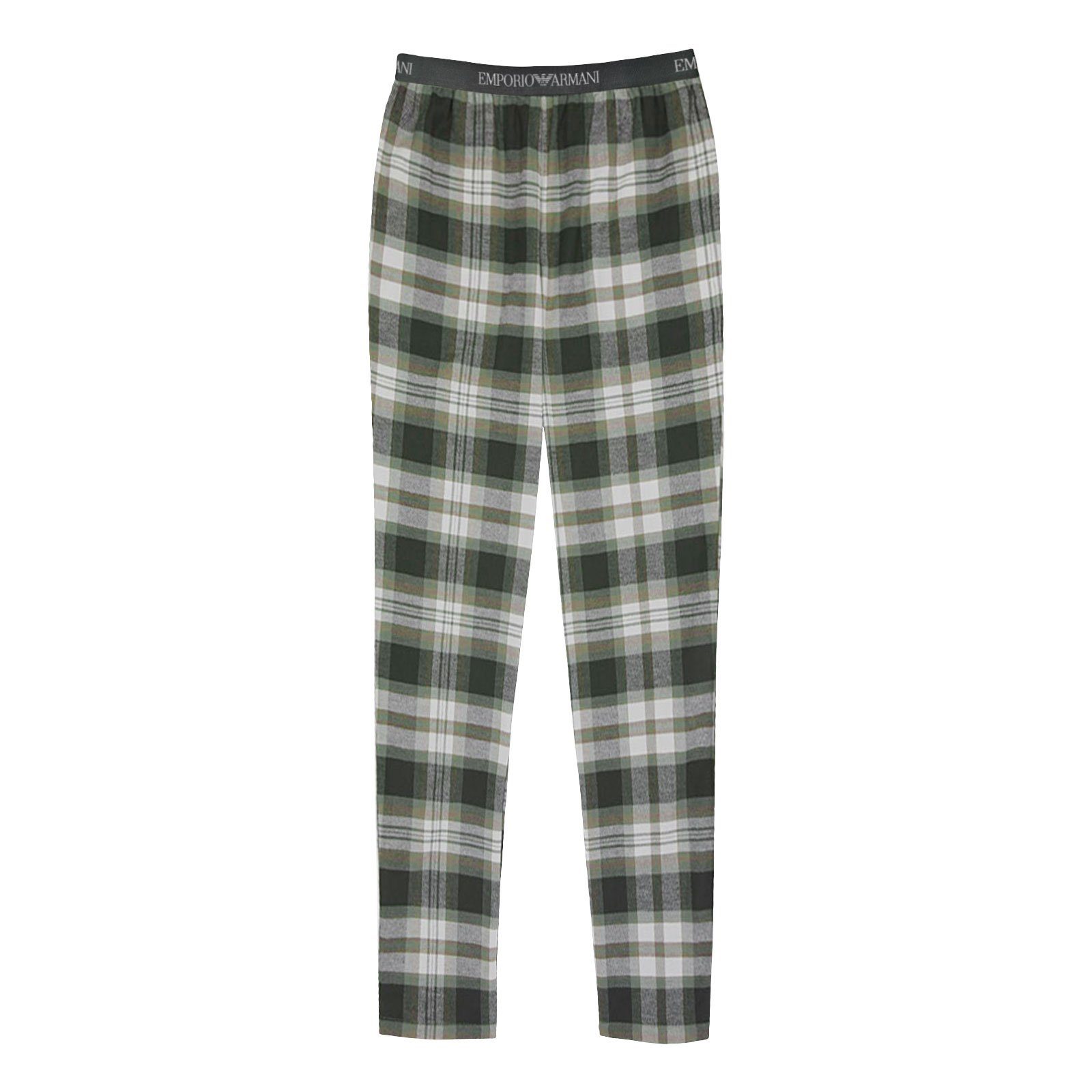 Emporio Armani Pyjamahose Loungewear Schlafhose mit umlaufendem Markenschriftzug auf Komfortbund 16185 oliv checked