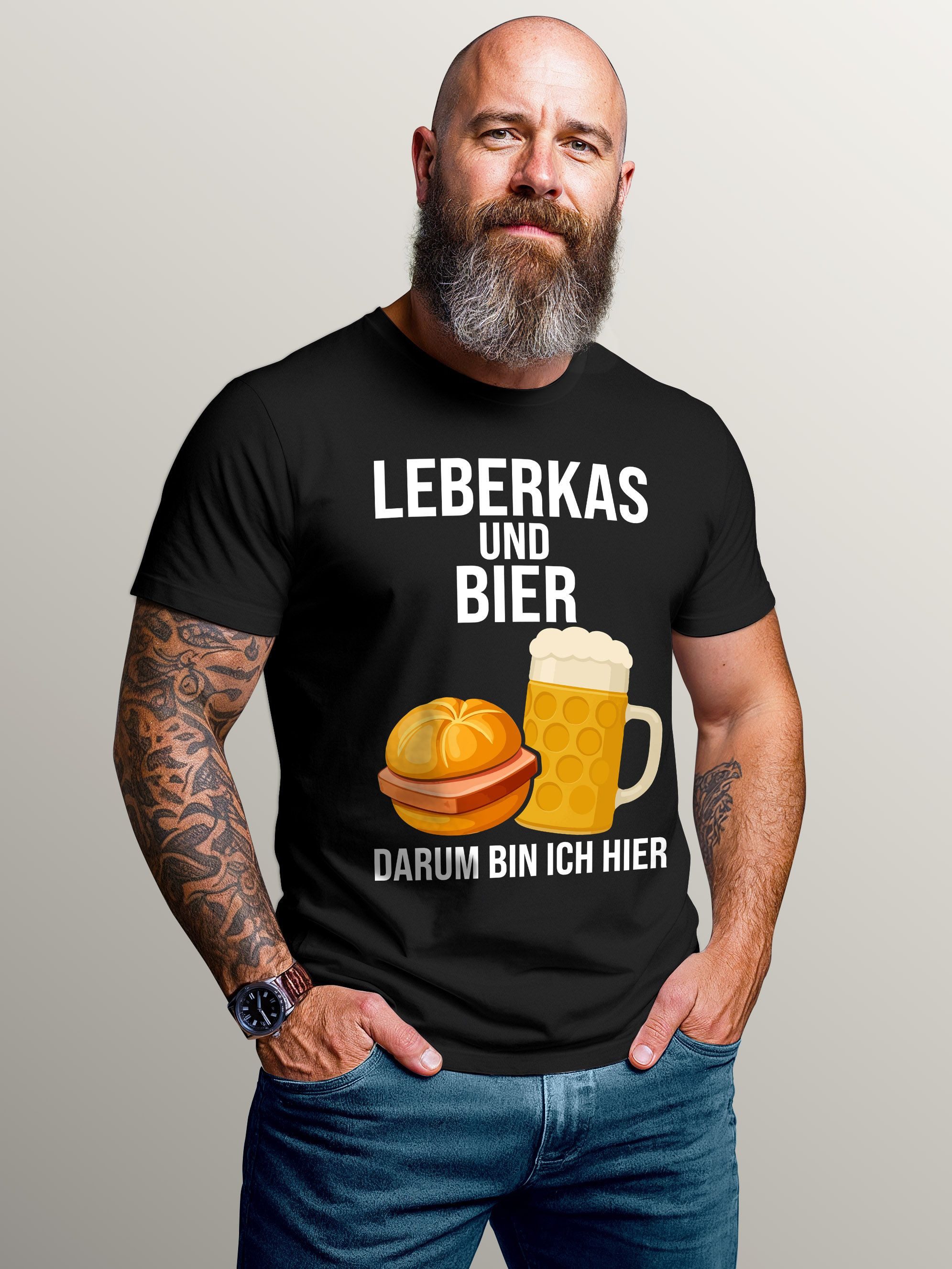 MoonWorks Print-Shirt Herren T-Shirt für das Oktoberfest – Leberkas und Bie günstig online kaufen