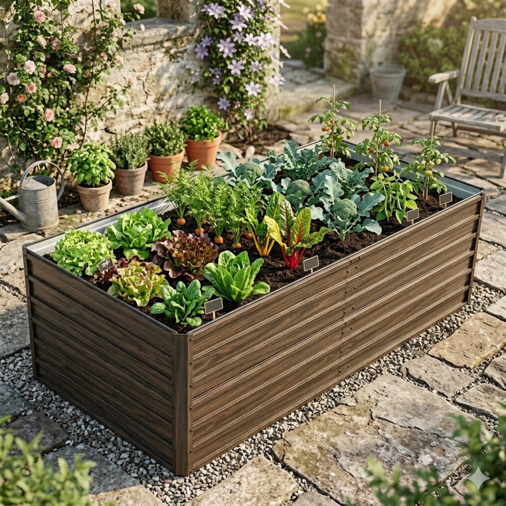 BBWL Hochbeet 190x90x64 cm Wetterfestes Gartenbeet mit Offener Boden Rostfrei, Metall Hochbeet für Gemüse Kräuter Blumen Terrasse