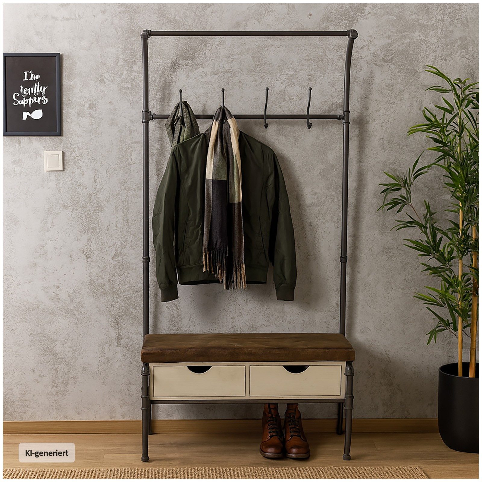 HTI-Line Garderobenständer Garderobe Steampunk, (Stück, 1 St., 1x Garderobe mit Sitzbank), Mit Schubkästen