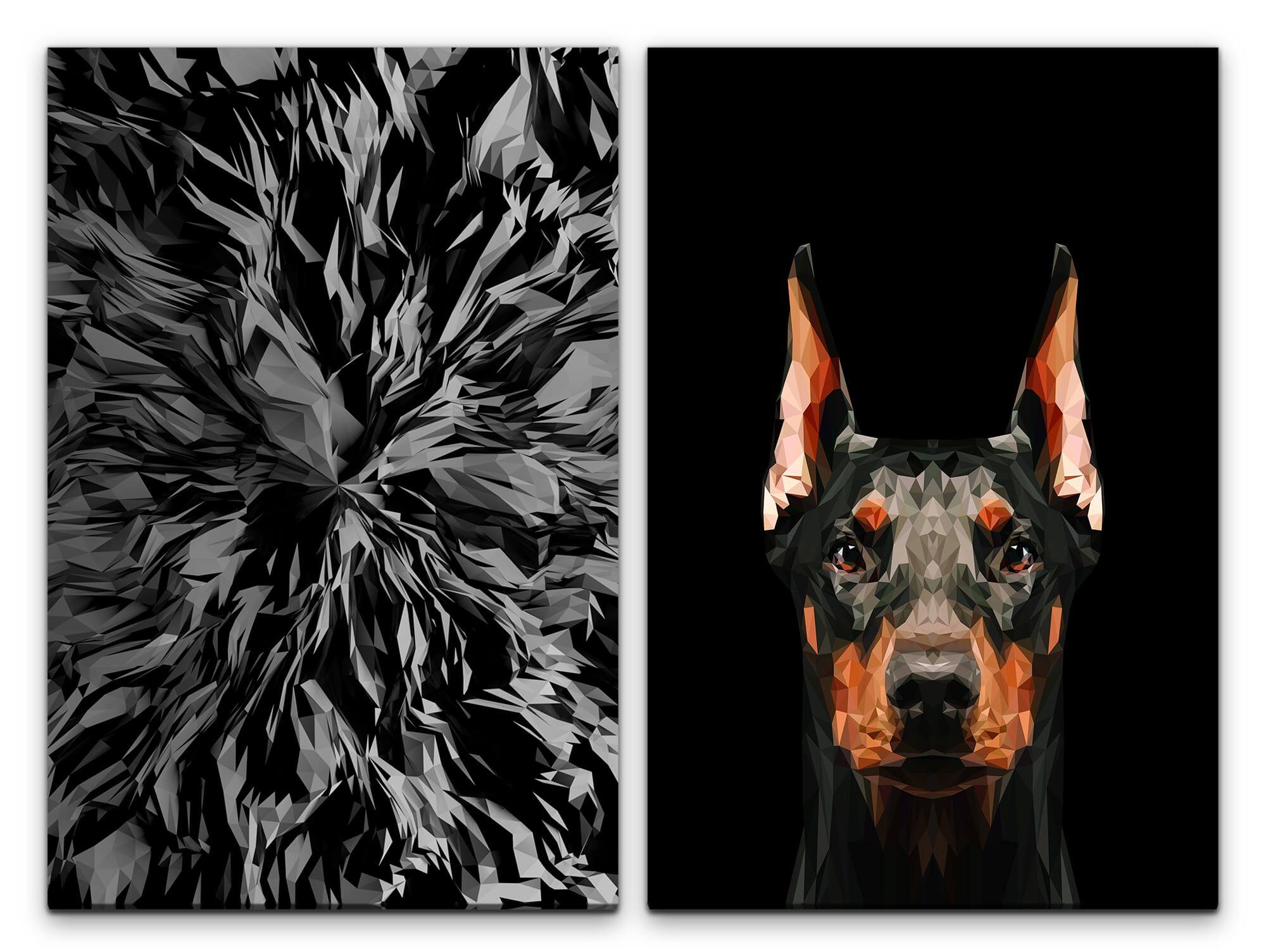 Sinus Art Leinwandbild 2 Bilder je 60x90cm Dobermann Hund Abstrakt Schwarz Kunstvoll Power Kraftvoll