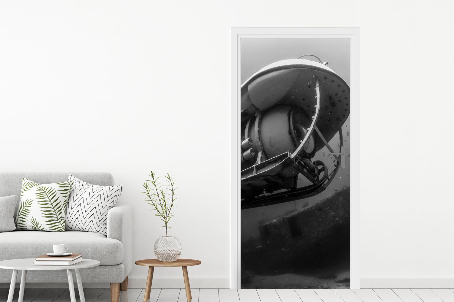 in MuchoWow schwarz-weiß, Fototapete Oahu vor 75x205 für Tür, in Türtapete cm St), U-Boot (1 Hawaii Türaufkleber, Ein bedruckt, Matt,