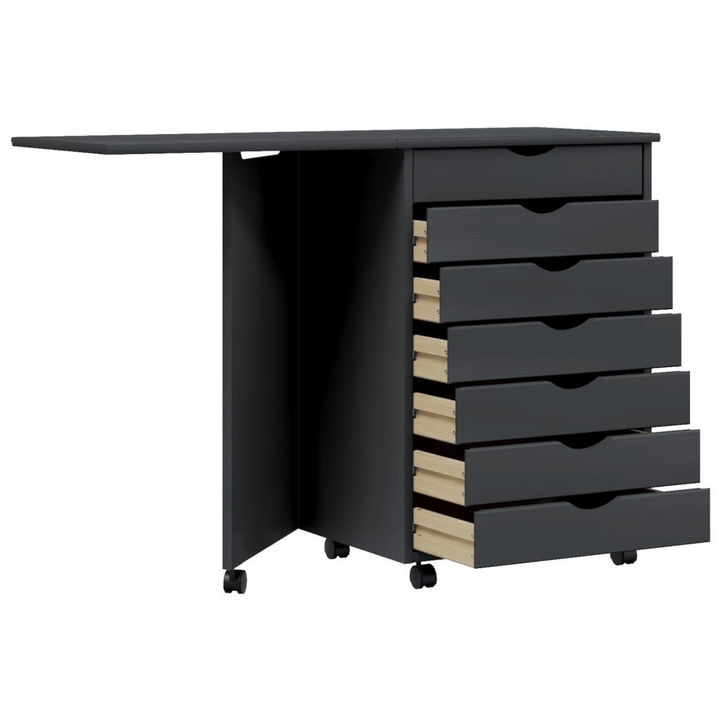vidaXL (1-St) Schreibtisch Massivholz mit MOSS Grau Kiefer Fächerschrank Rollschrank