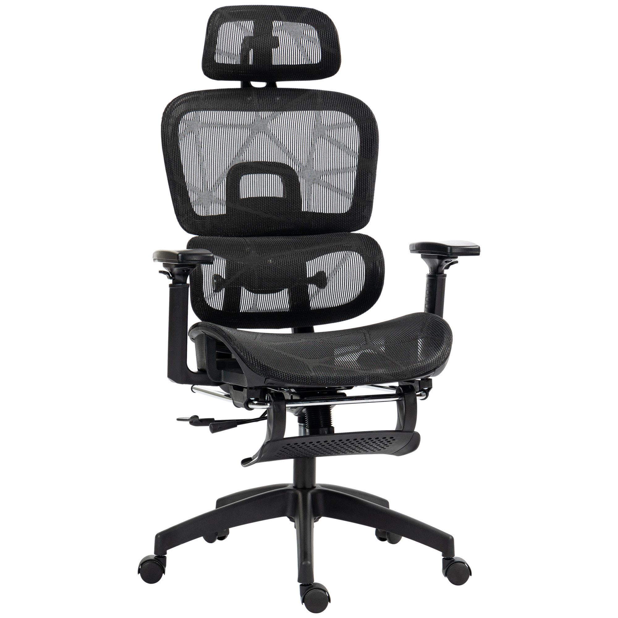 MC Star Bürostuhl Ergonomischer Schreibtischstuhl mit Armlehne, Kopfstütze (Höhenverstellbarer Mesh Drehstuhl mit Wippfunktion, Liegefunktion, Fußstütze Schwarz)