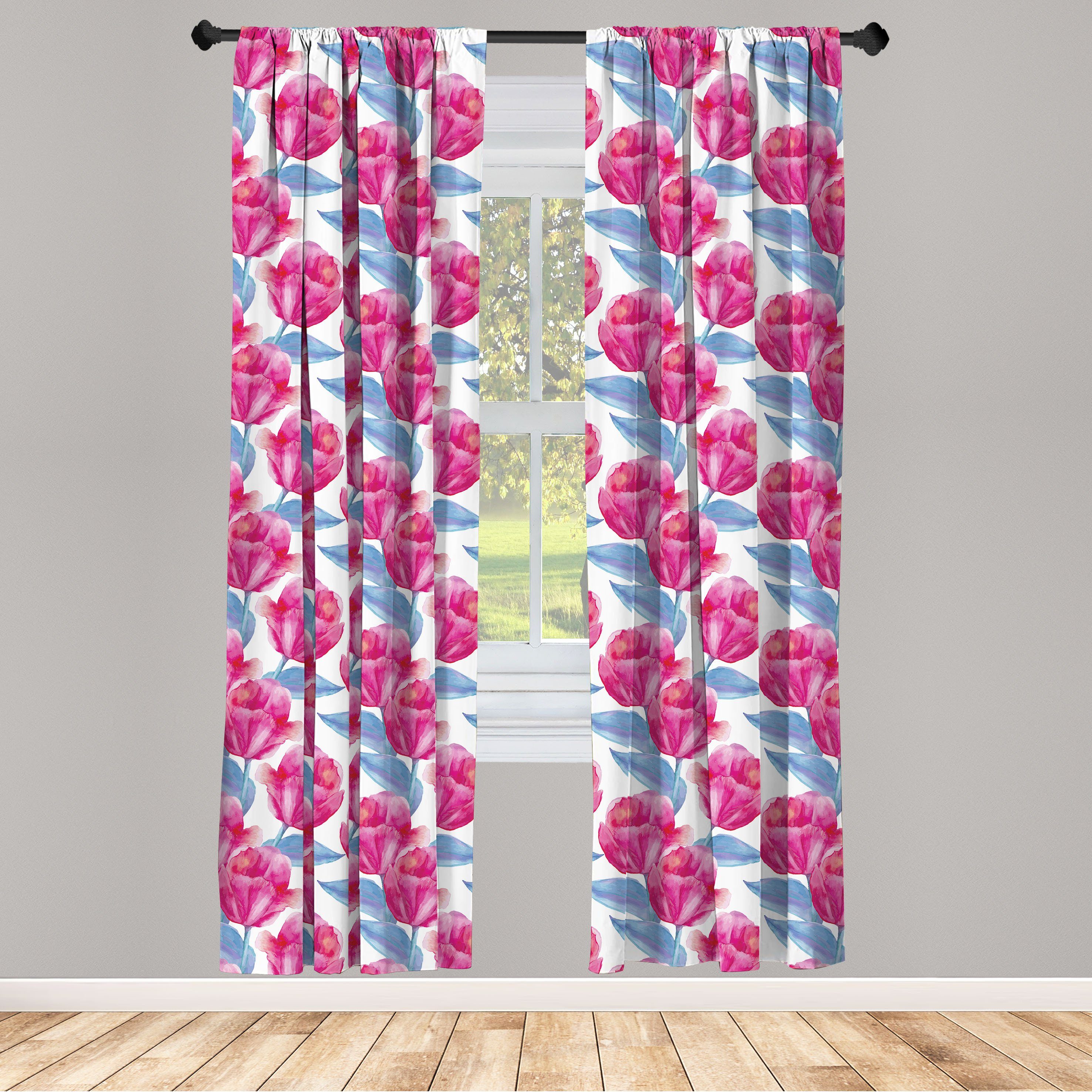 Gardine Vorhang für Wohnzimmer Schlafzimmer Dekor, Abakuhaus, Microfaser, Blume Aquarell Tulpen Szene Boho